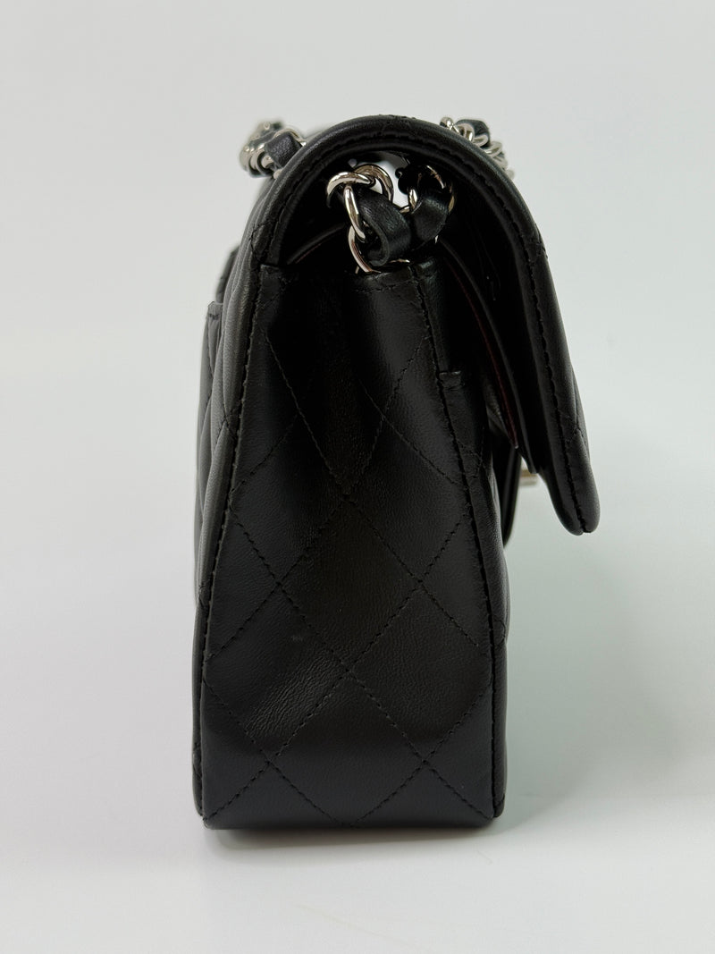 Chanel Small Classic Double Flap In Black Lambskin Leather With SHW