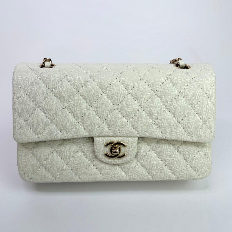 Chanel Medium Classic Double Flap White Caviar Leather With GHW
