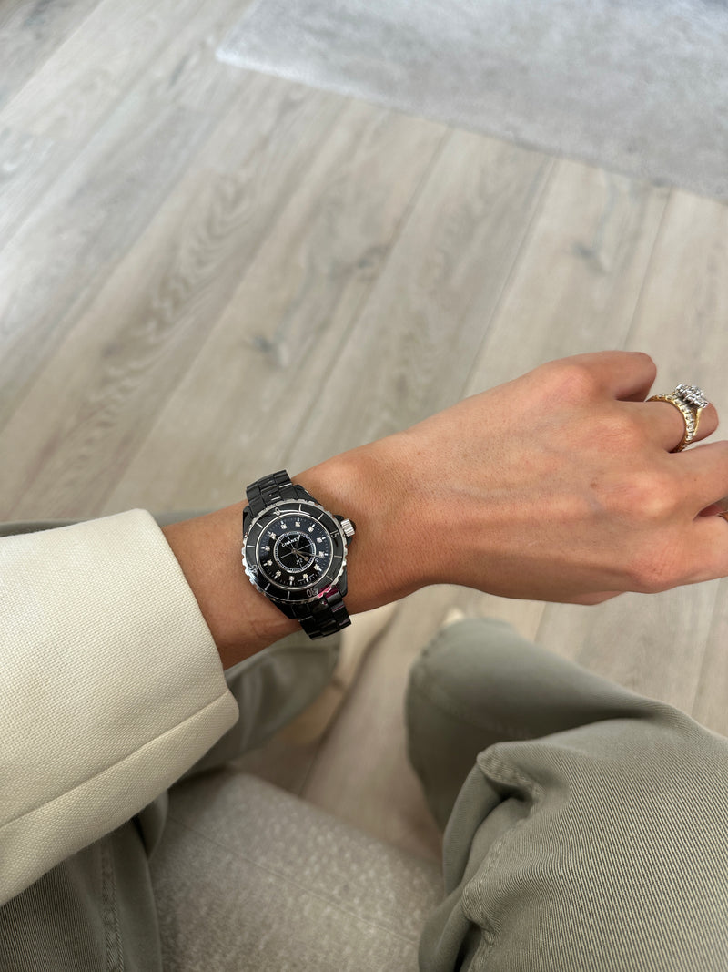 Chanel J12 Black Enamel Diamond Indicators Watch