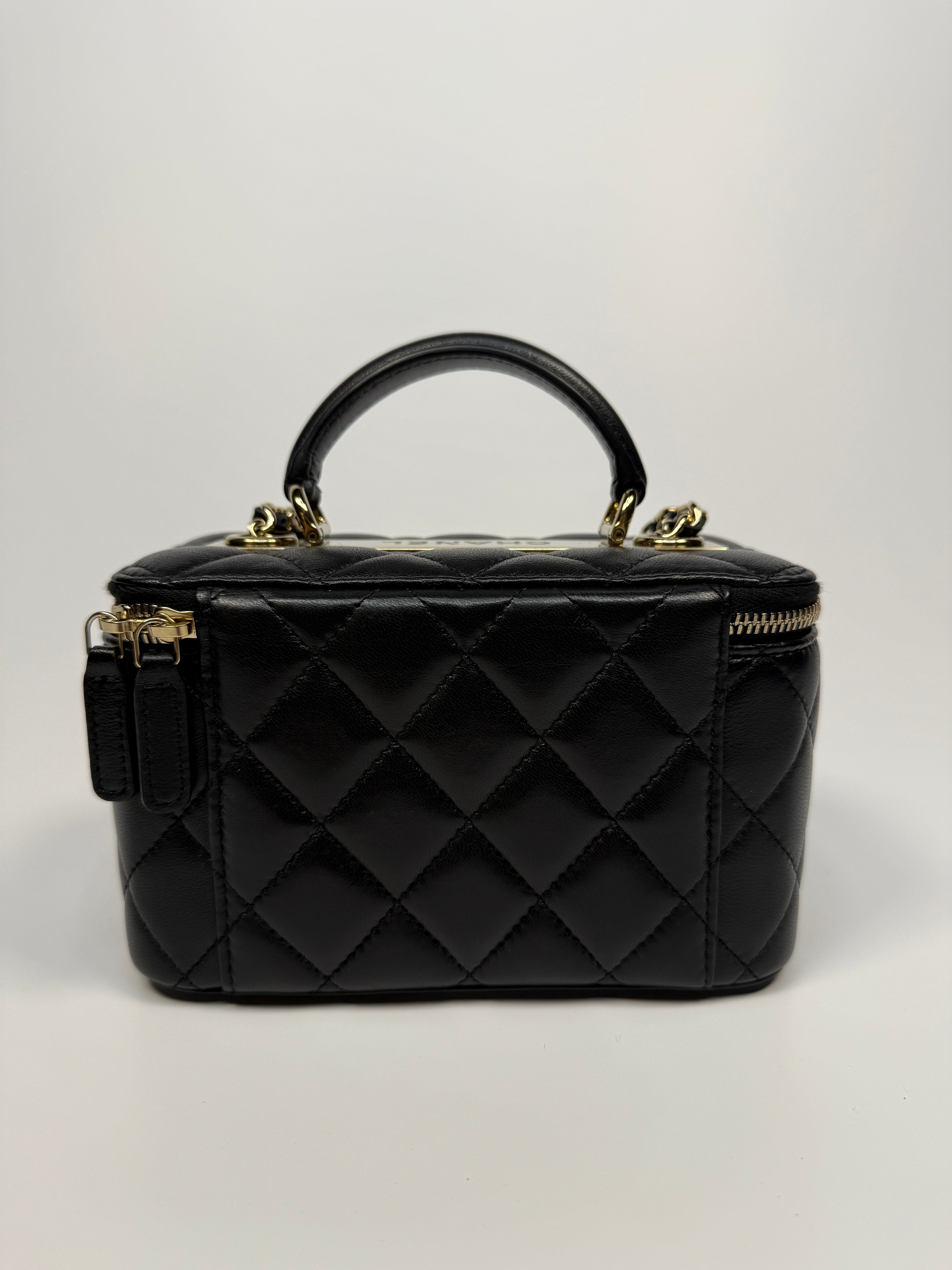 Chanel Vanity Trendy Top Handle In Black Lambskin With Gold Hardware In Excellent Condition. Authentic and Preloved. 