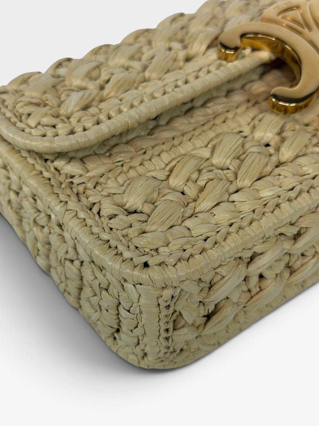 Celine Chain Shoulder Bag Claude In Natural Raffia With Gold Hardware. 100% authentic and preloved in excellent condition