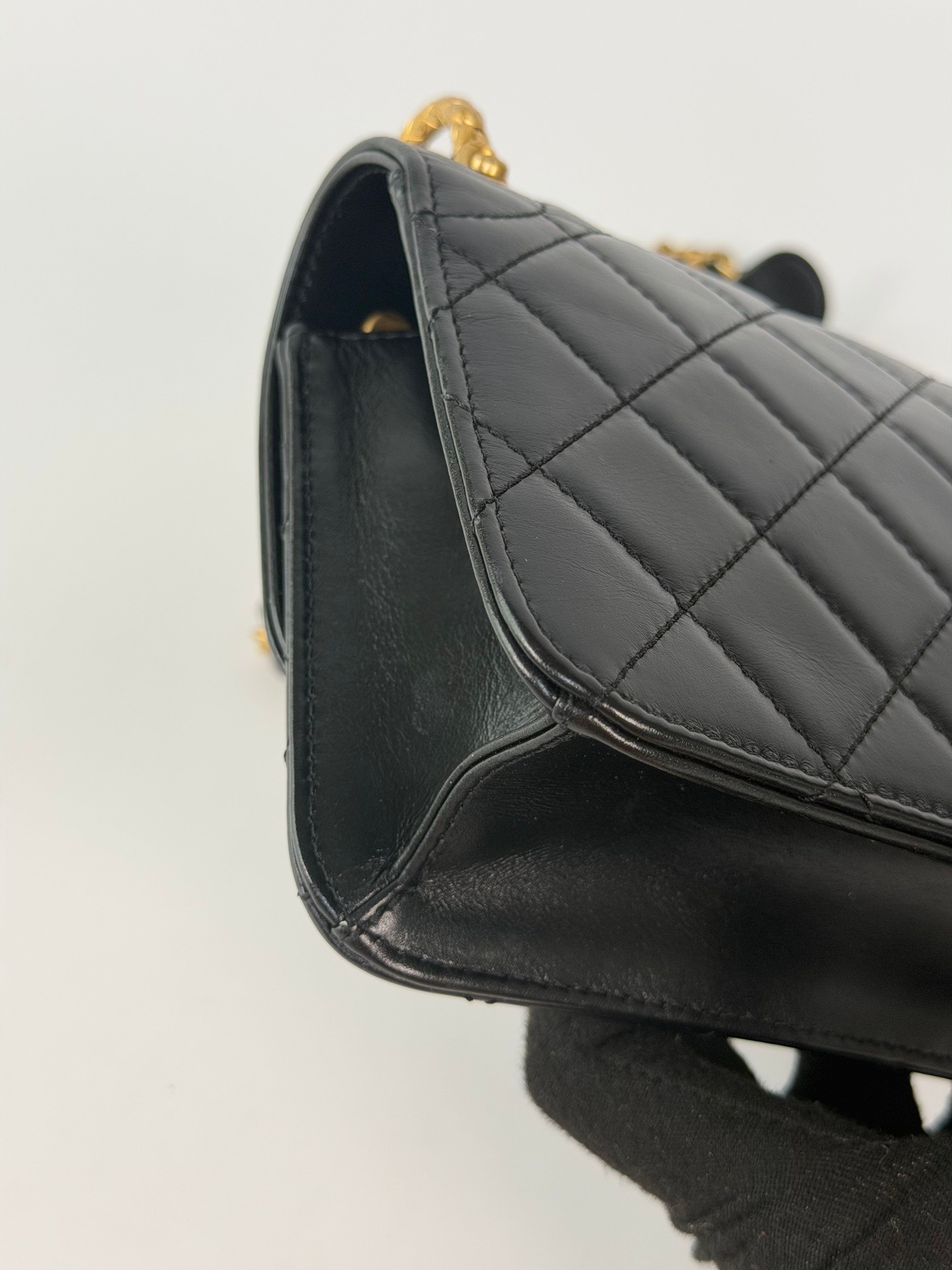 Chanel Mini Perfect Fit Flap In Black Lambskin With Antique Gold Hardware 100% authentic and preloved in excellent condition