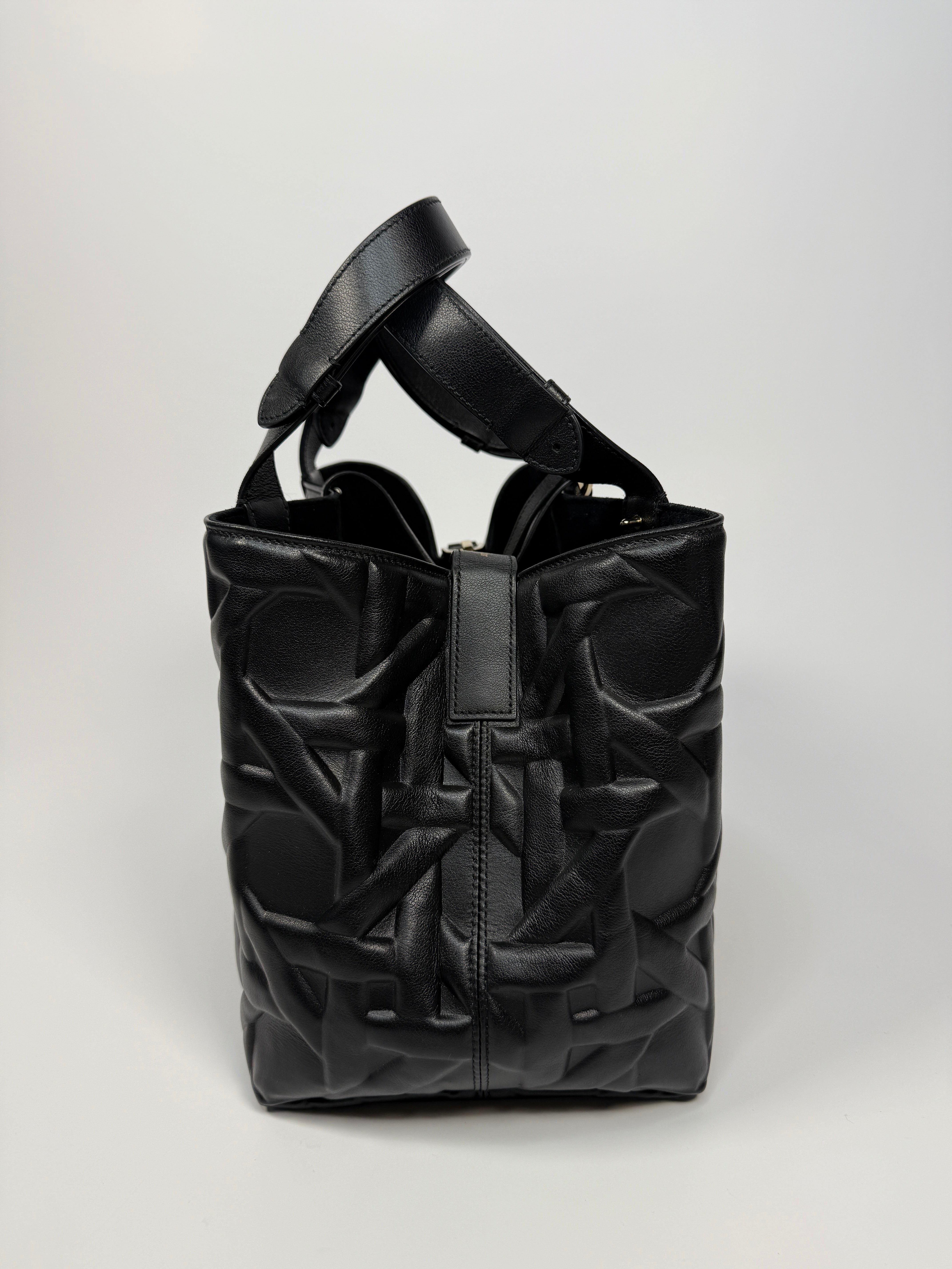 Christian Dior Medium Dior Toujours Bag in black calfskin with gold hardware, authentic and preloved in excellent condition