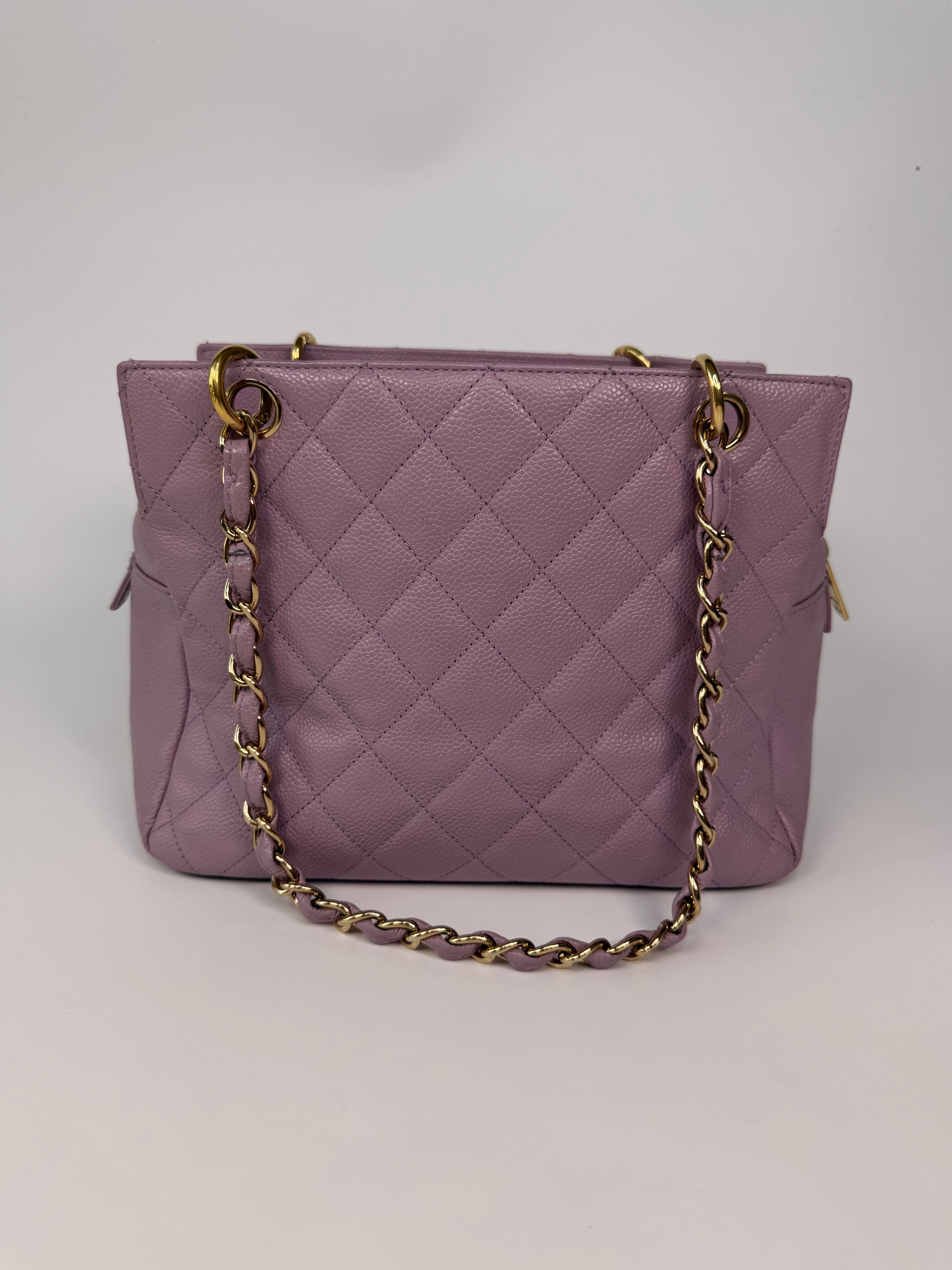 Chanel Petite Timeless Tote In Lilac Caviar Leather With Gold Hardware
