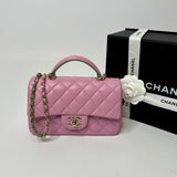 Chanel Mini Top Handle In Pink/Light Green
