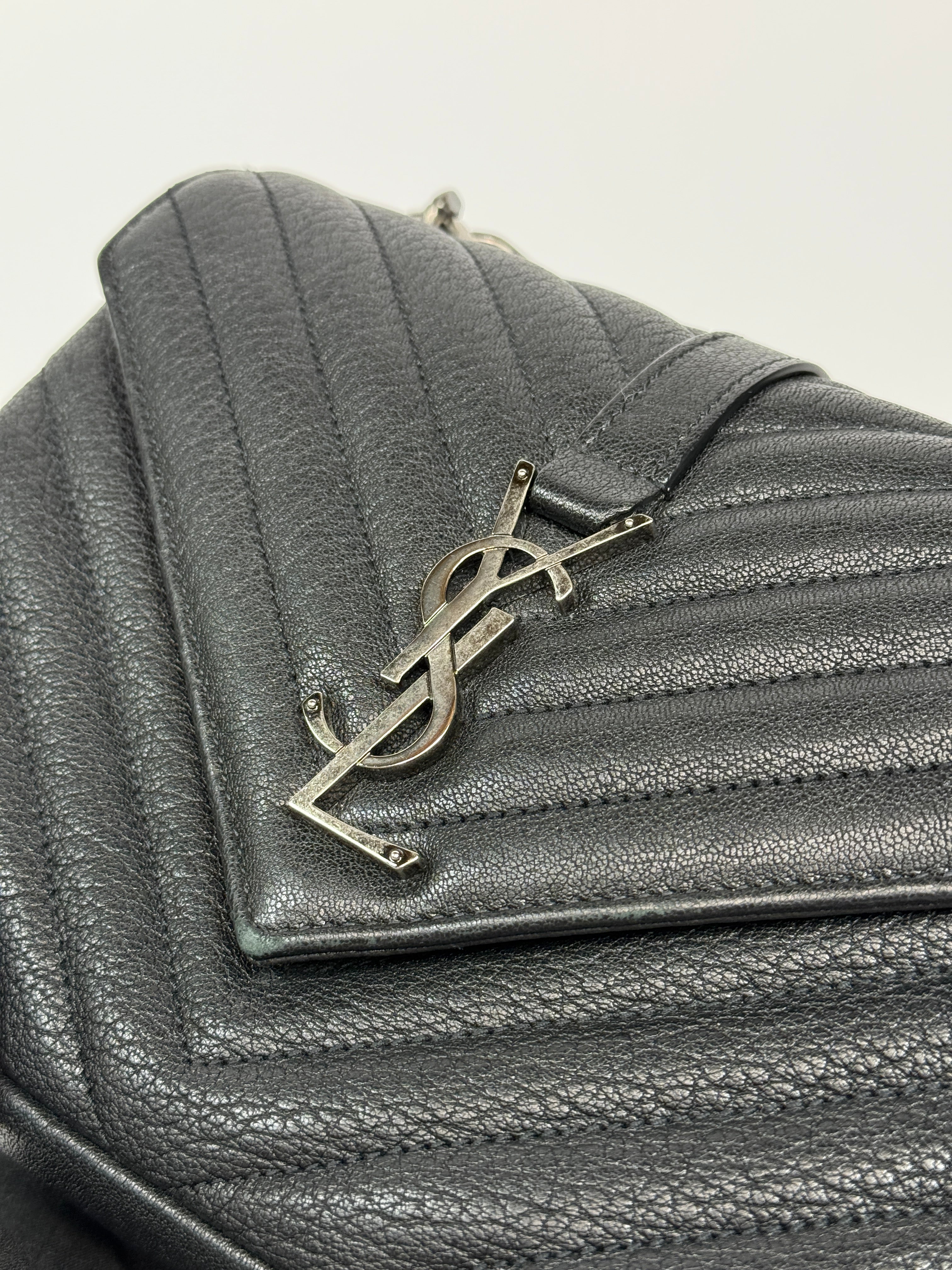Saint Laurent Medium Black leather College Bag With Silver Hardware. Very Good Authentic and preloved condition. 