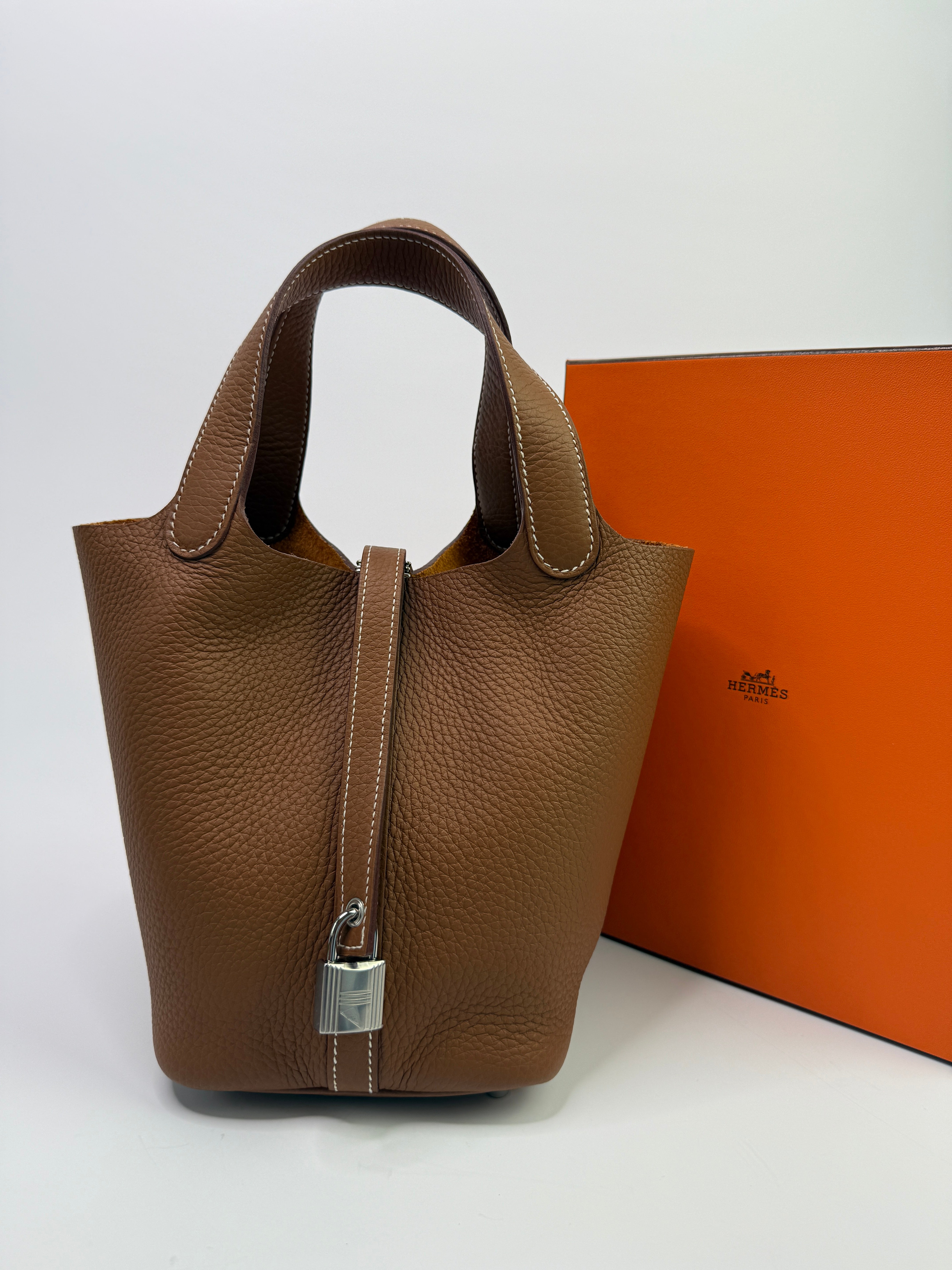 Authentic Pre Loved Hermès Picotin 18 In Gold Clemence With Palladium Hardware New & Unused  Condition