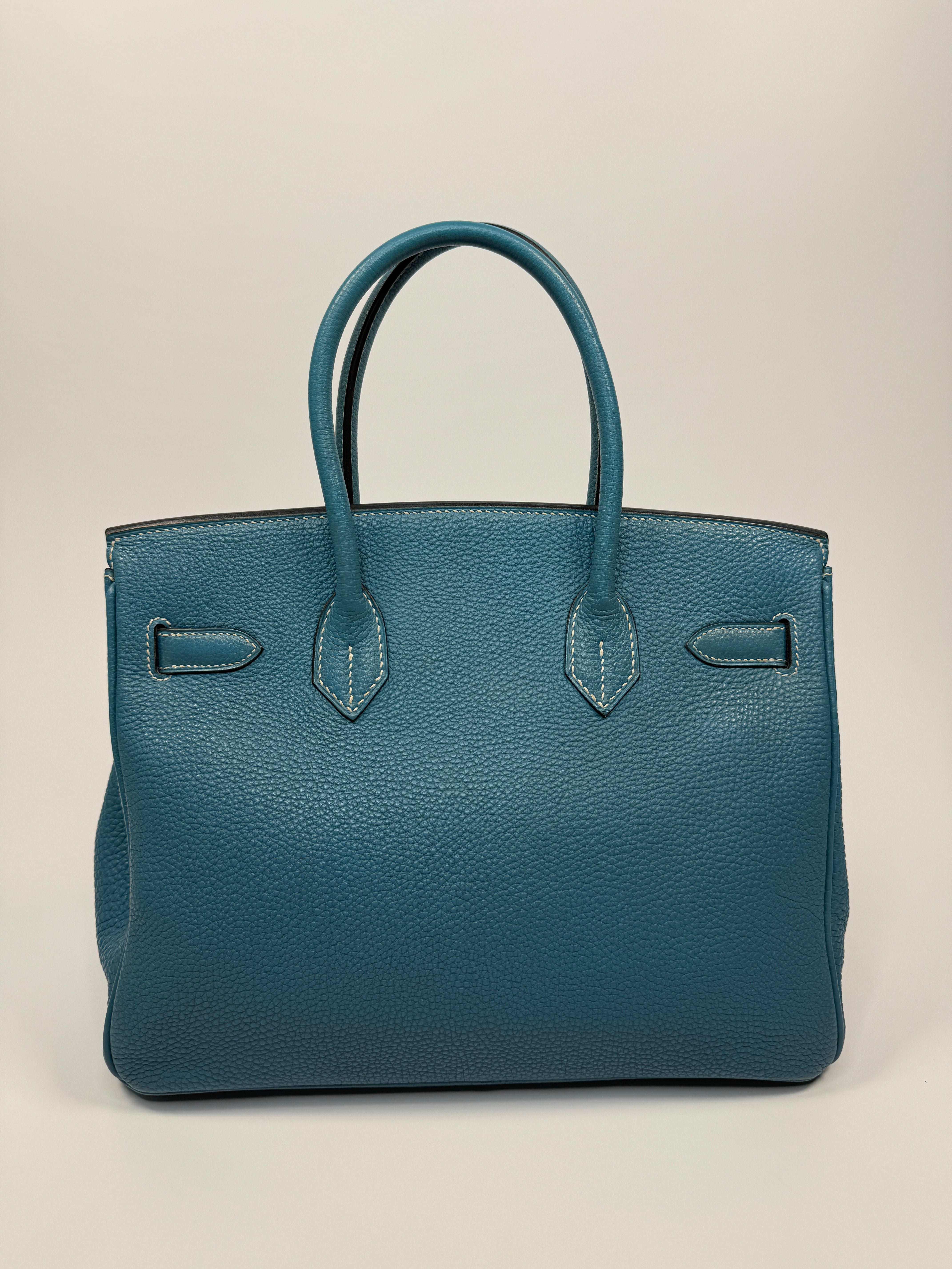 Authentic Pre Loved Hermès Birkin 30 In Blue Jean Togo Leather With Palladium Hardware Excellent Condition