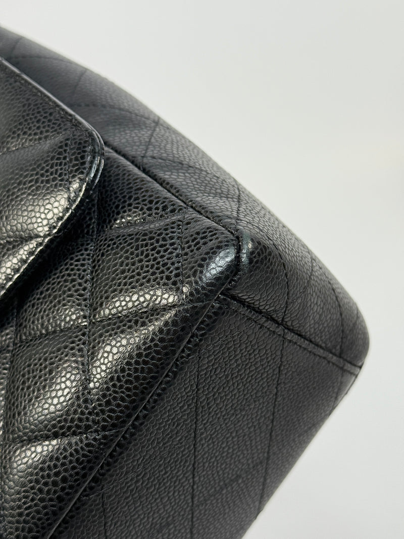 Chanel Maxi Classic Double Flap In Black Caviar Leather With GHW