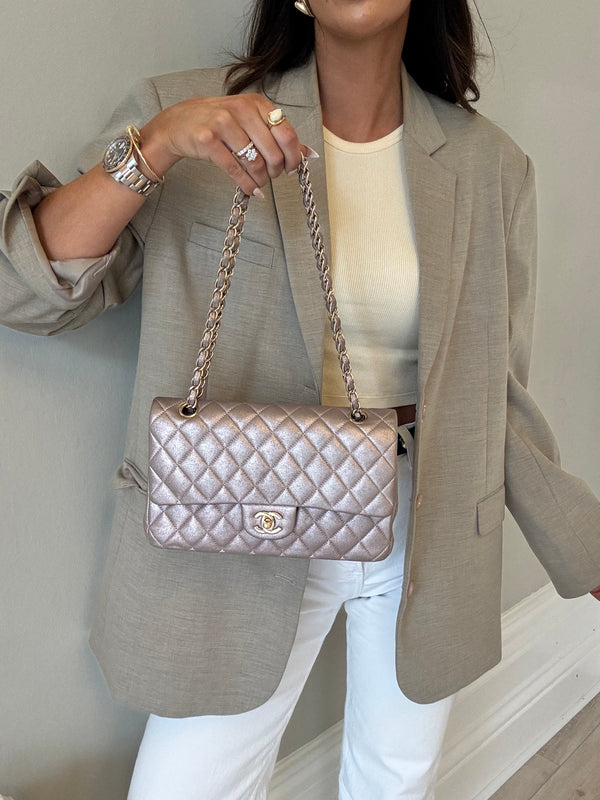 Chanel Iridescent Rose Medium Classic Double Flap With GHW