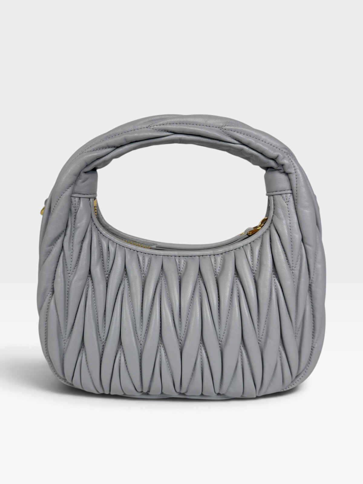 Miu Miu Wander Bag In Pearl Gray Leather With Gold Hardware. Authentic and preloved in excellent condition. 100% guarantee