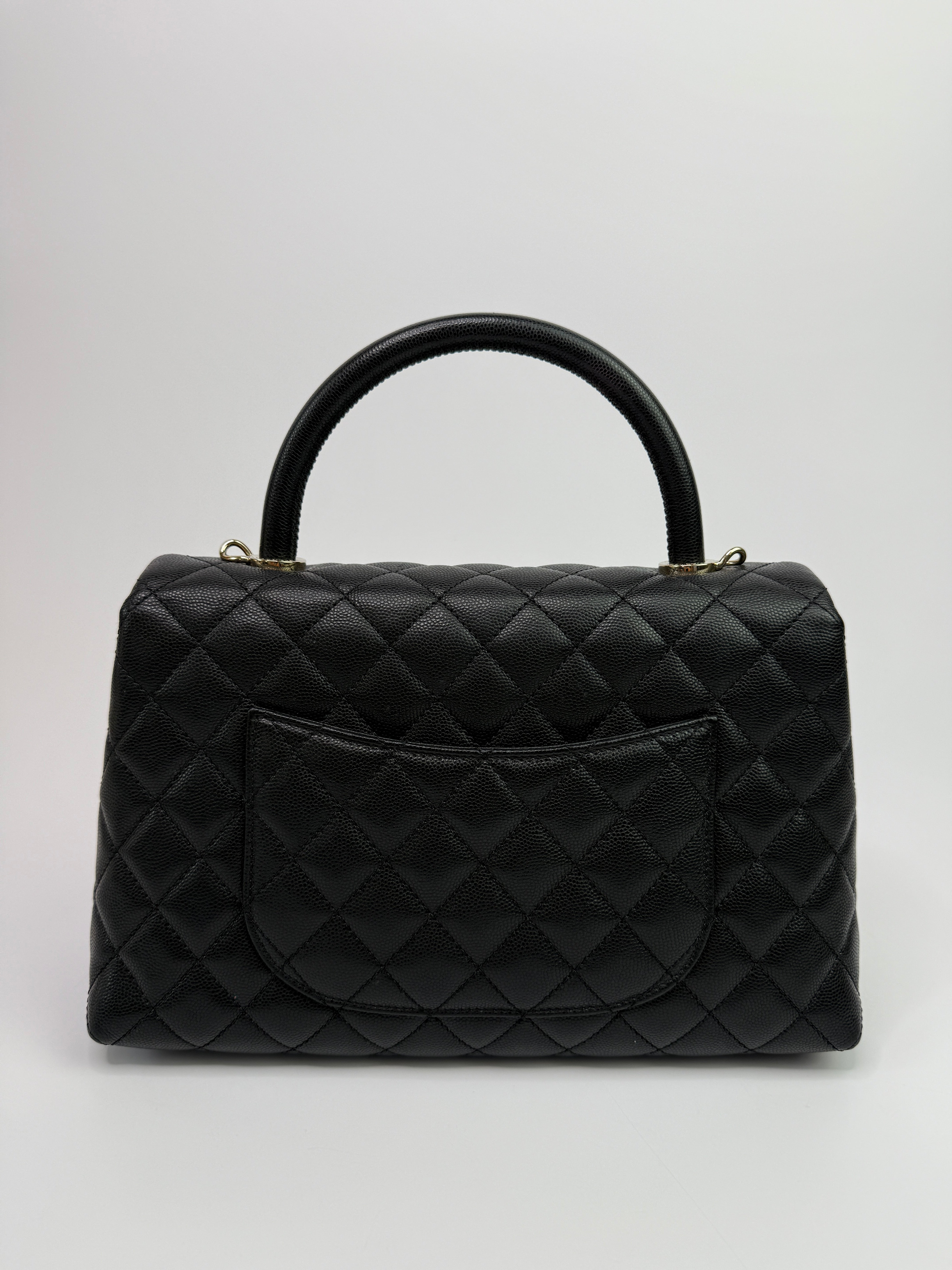 Chanel Coco Medium Top Handle In Black Caviar Leather With PGHW