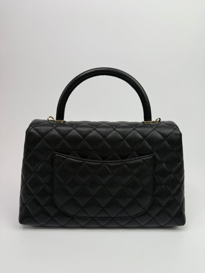Chanel Coco Medium Top Handle In Black Caviar Leather With PGHW