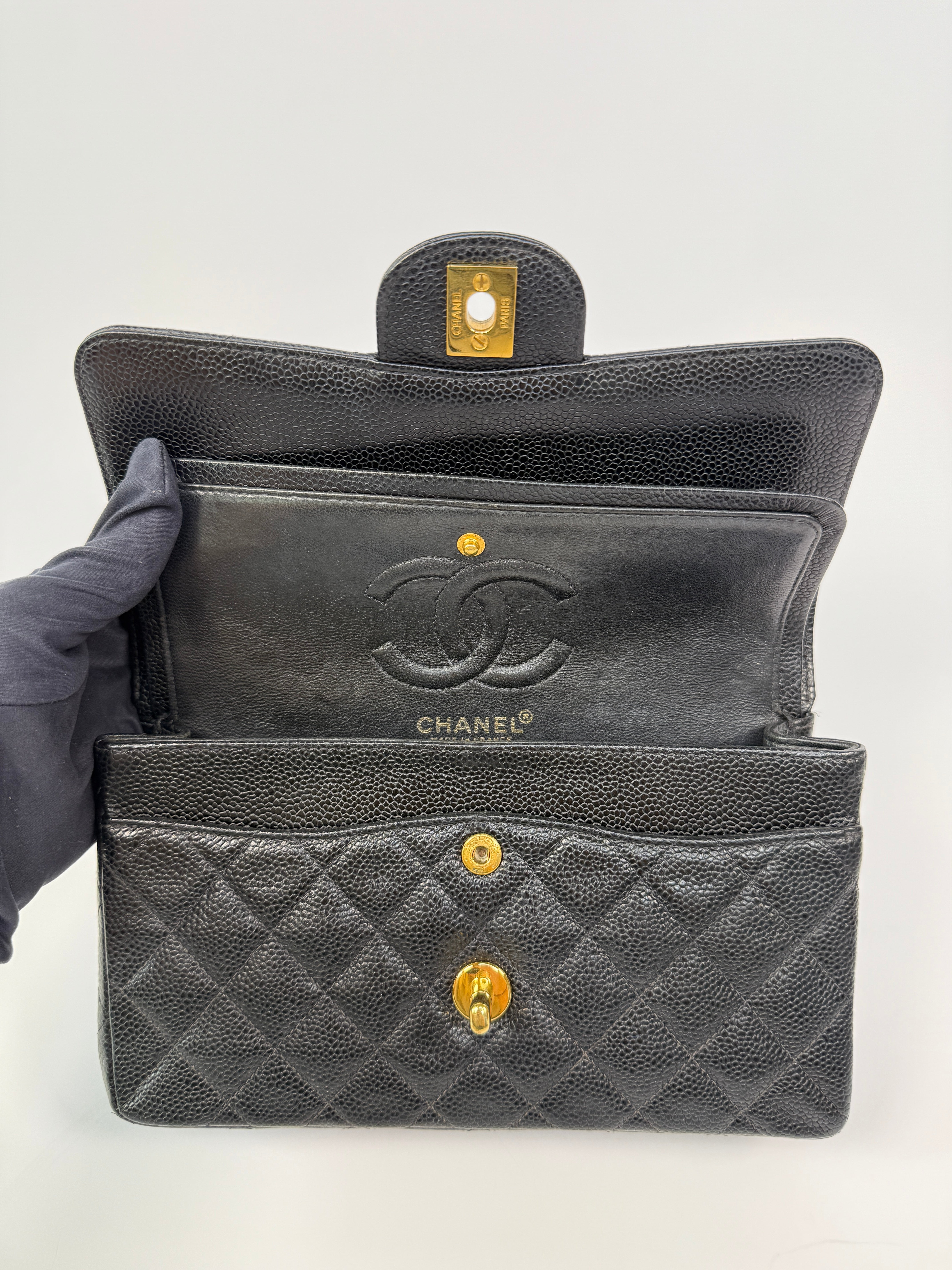 Chanel Vintage Small Classic Double Flap In Black Caviar Leather With GHW