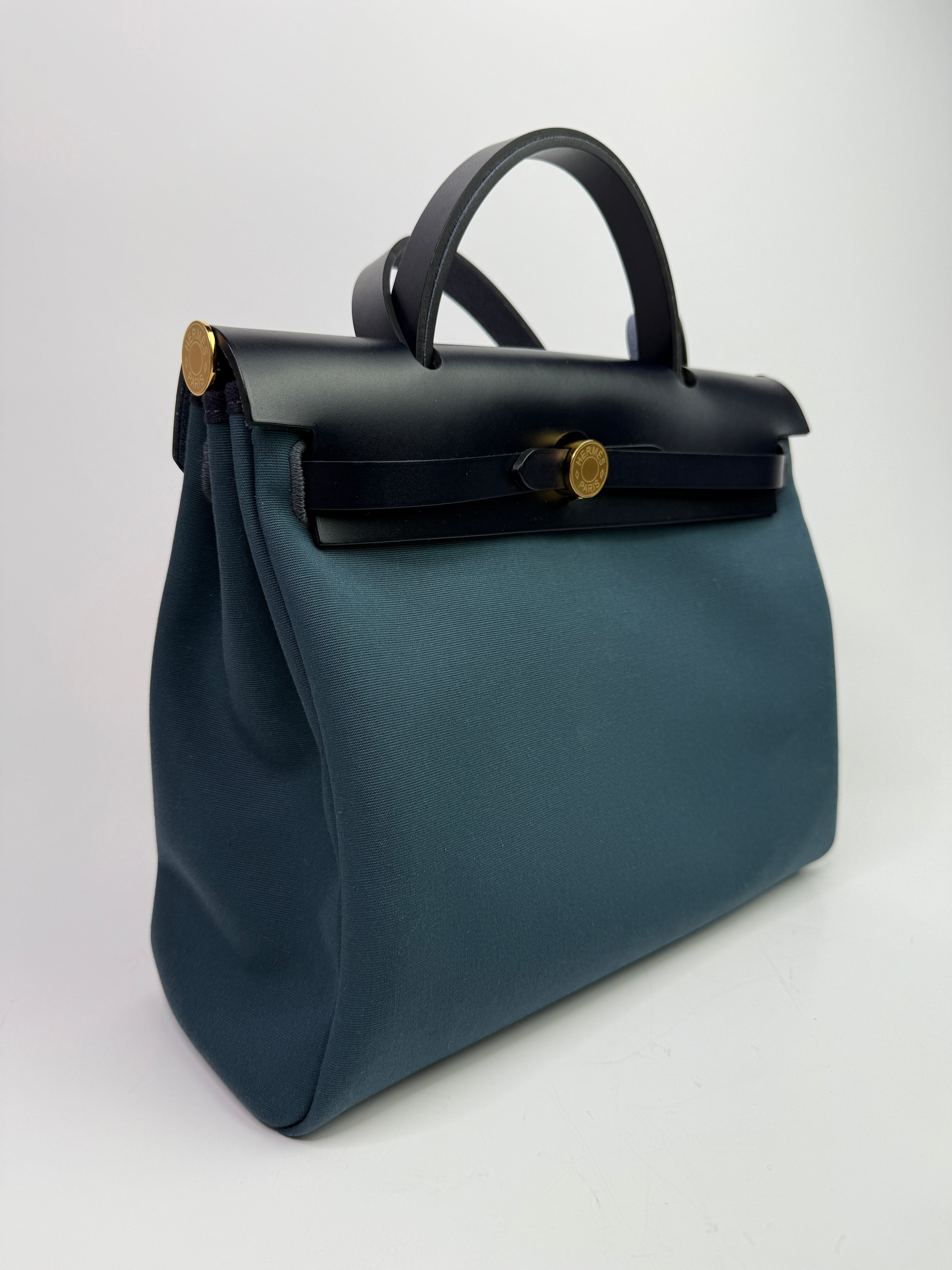 Hermès Herbag 31 Verso in Bleu Indigo and Sesame with GHW