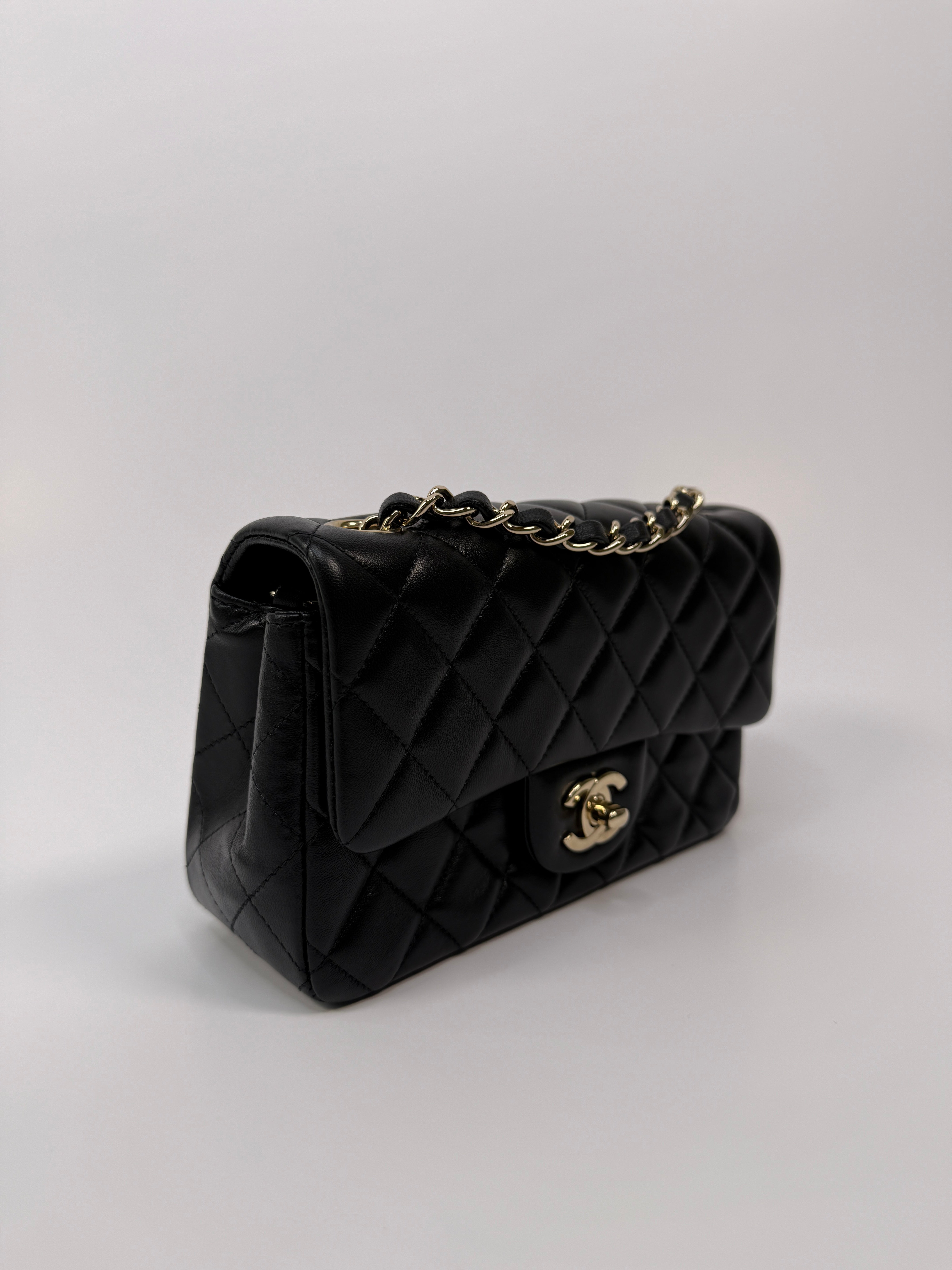 Chanel Mini Rectangle In Black Lambskin Leather With PGHW