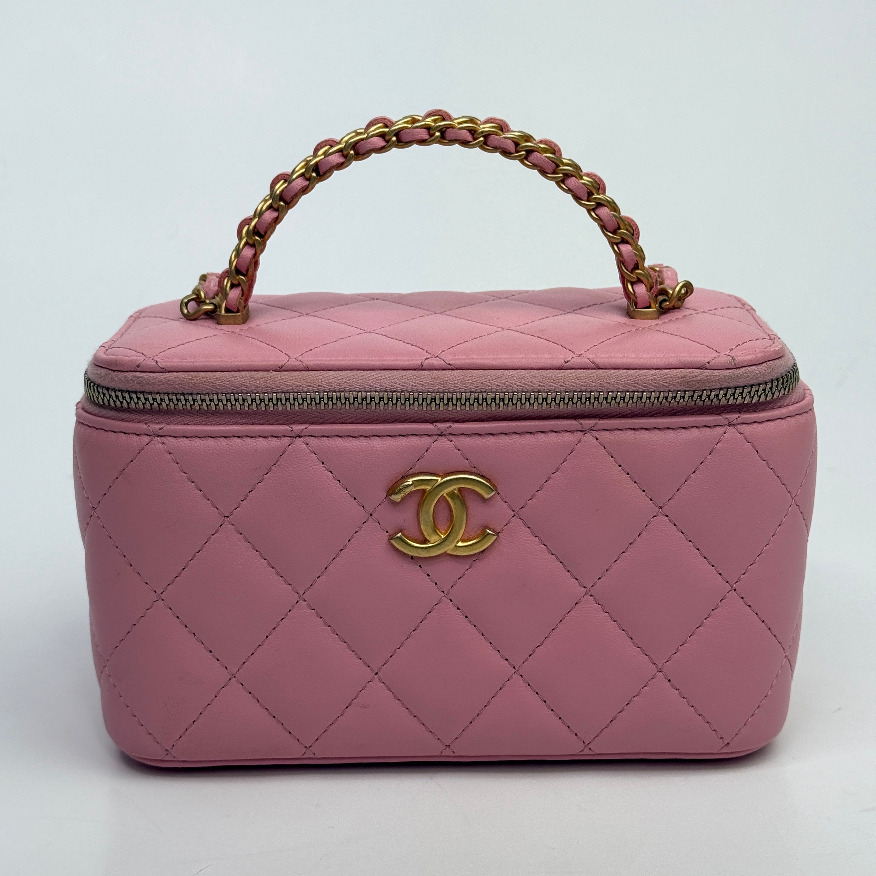 Chanel Vanity Rectangular with Top Handle Pink Lambskin GHW