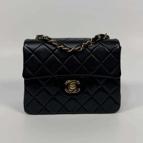 Chanel Black Square Vintage Flap Bag In Lambskin With GHW