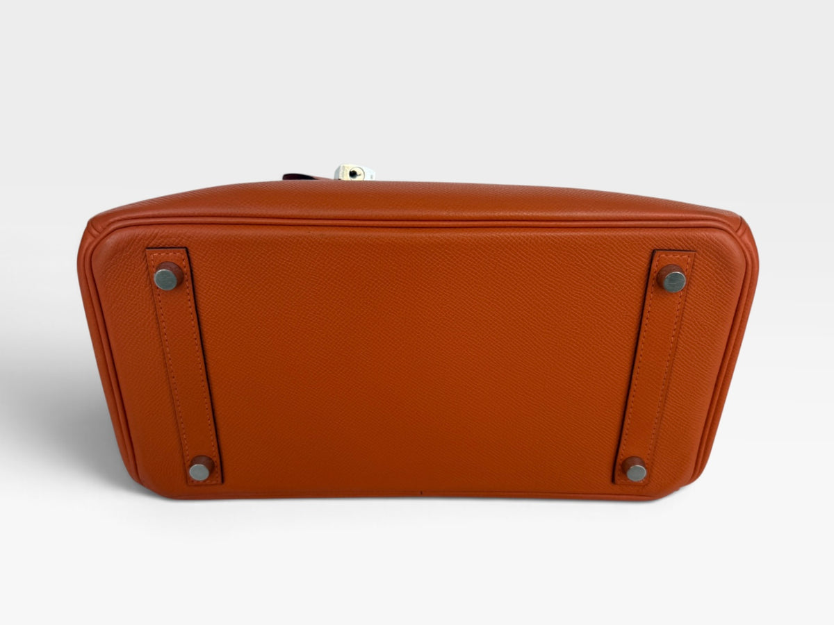 Hermès Birkin 30 In Orange Epsom Leather With Palladium Hardware. 100% authentic and preloved in excellent condition.