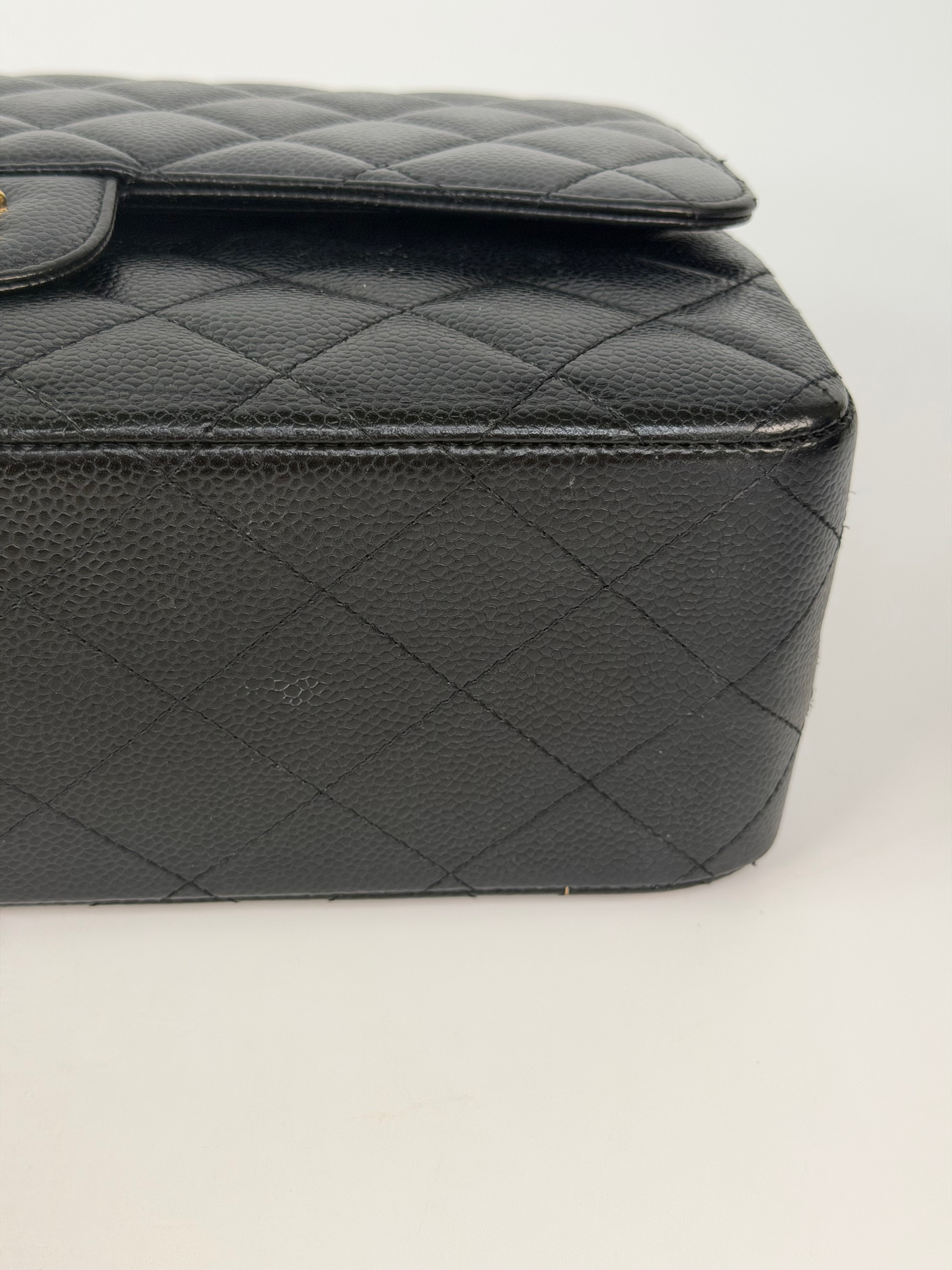 Chanel Jumbo Classic Flap Bag In Black Caviar Leather With Gold Hardware 100% authentic and preloved in excellent condition