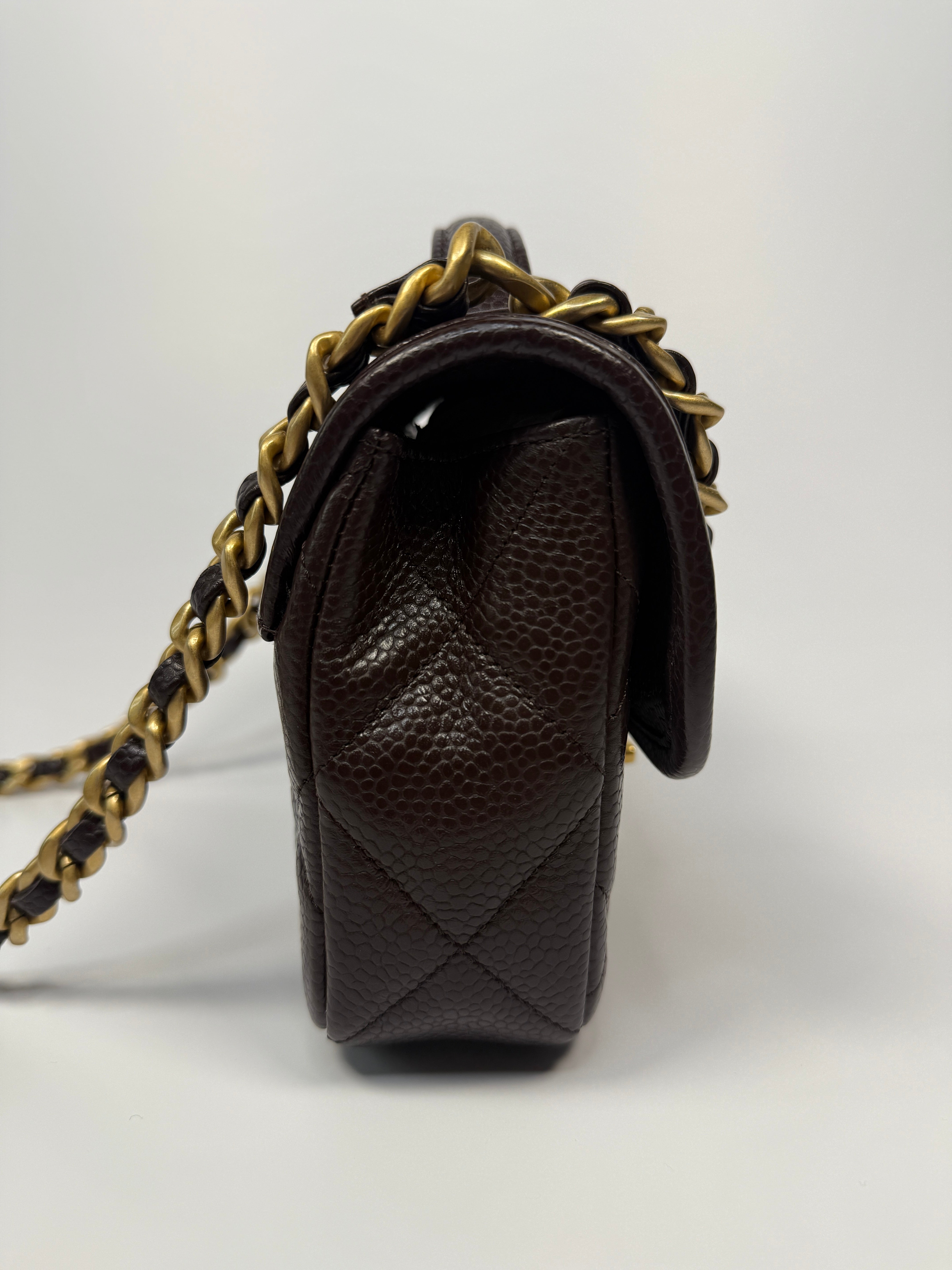 Chanel Seasonal Flap Bag in Brown/Burgundy Caviar Leather With Gold Hardware in Excellent authentic and preloved condition 