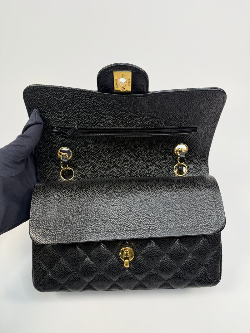 Chanel Small Classic Double Flap In Black Caviar Leather With GHW