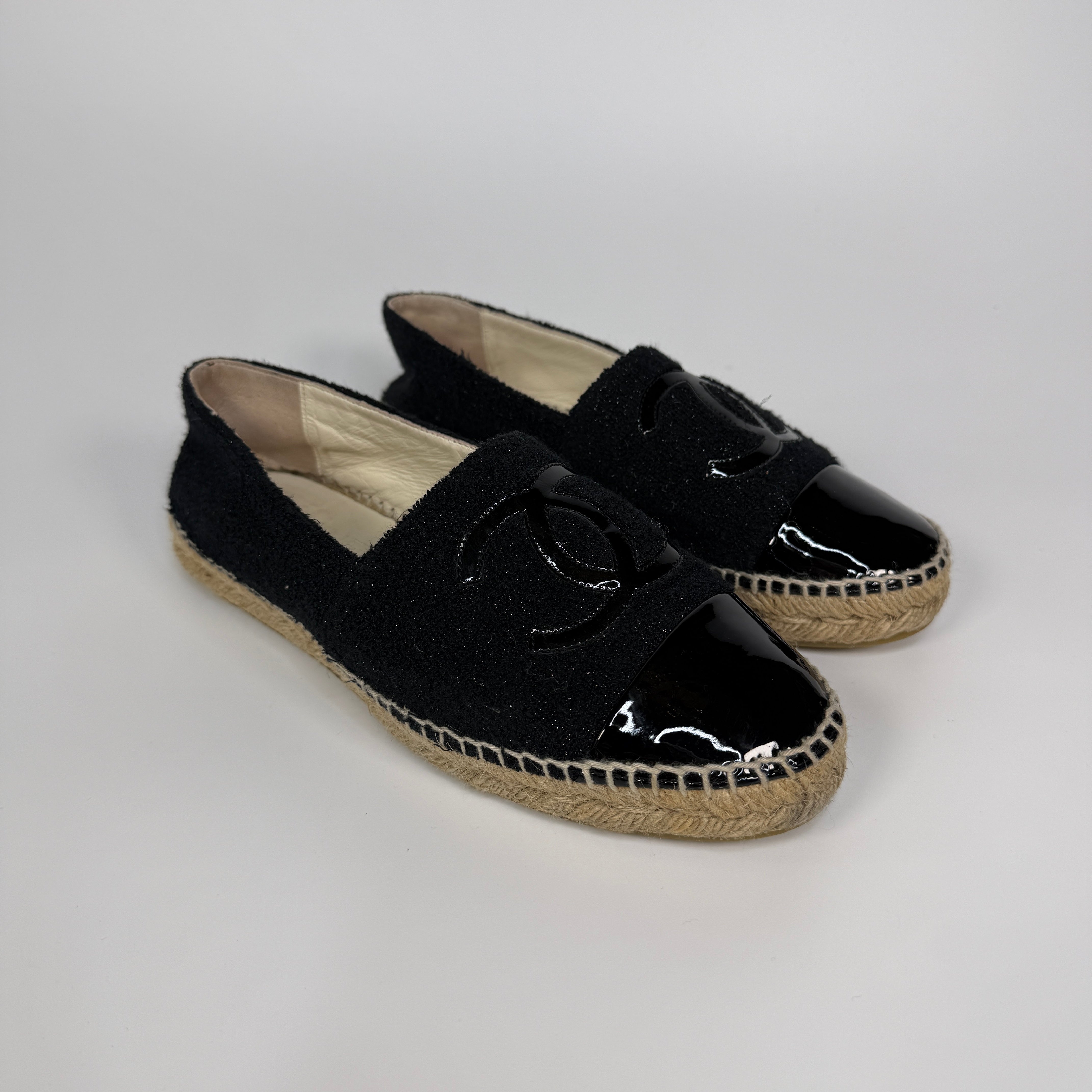 Authentic and preloved Chanel Black Espadrilles (Size 38/UK5) Excellent condition. 100% Authenticity guarantee 
