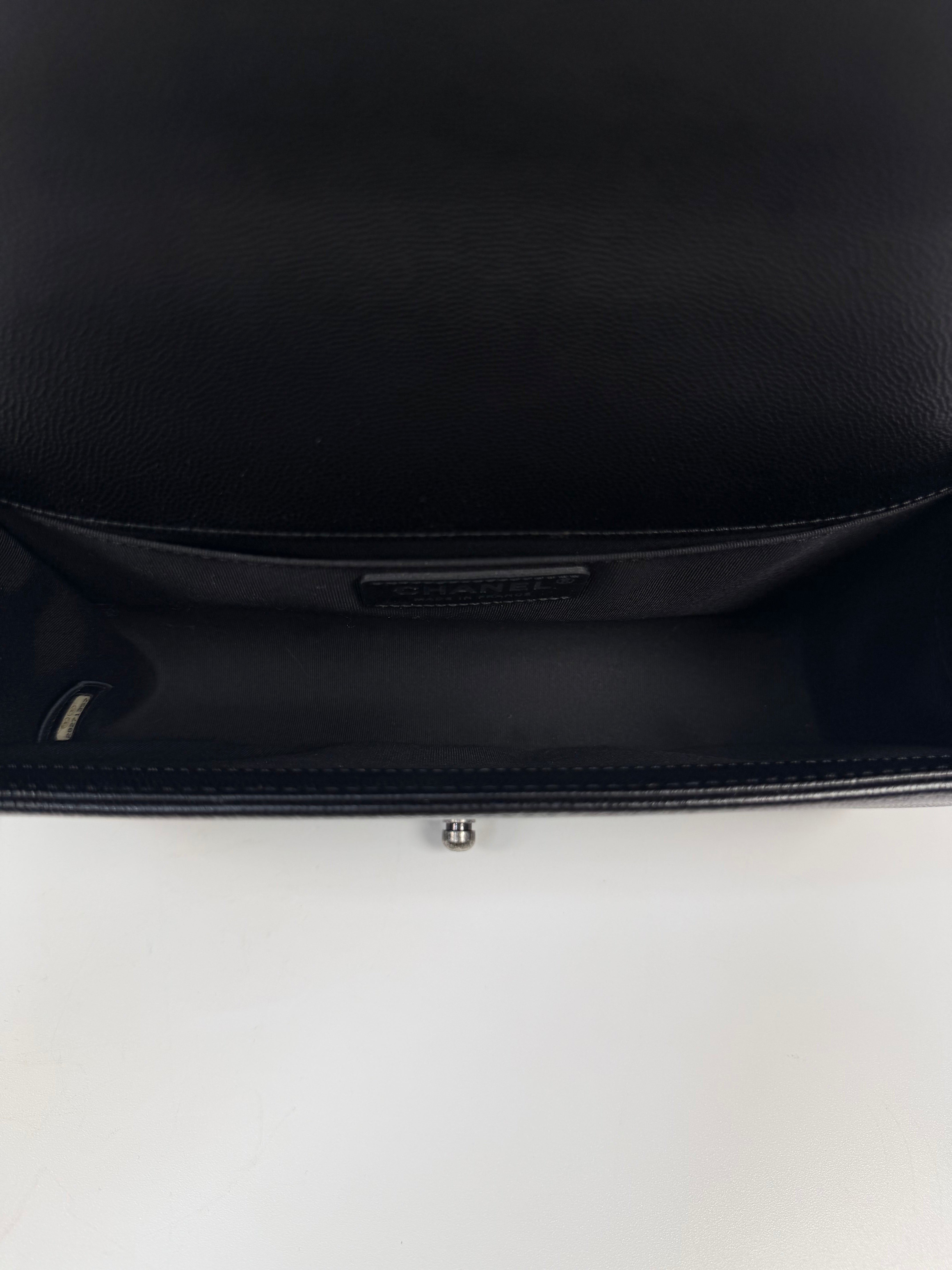 Chanel Medium Boy Bag In Black Caviar With Ruthenium Hardware