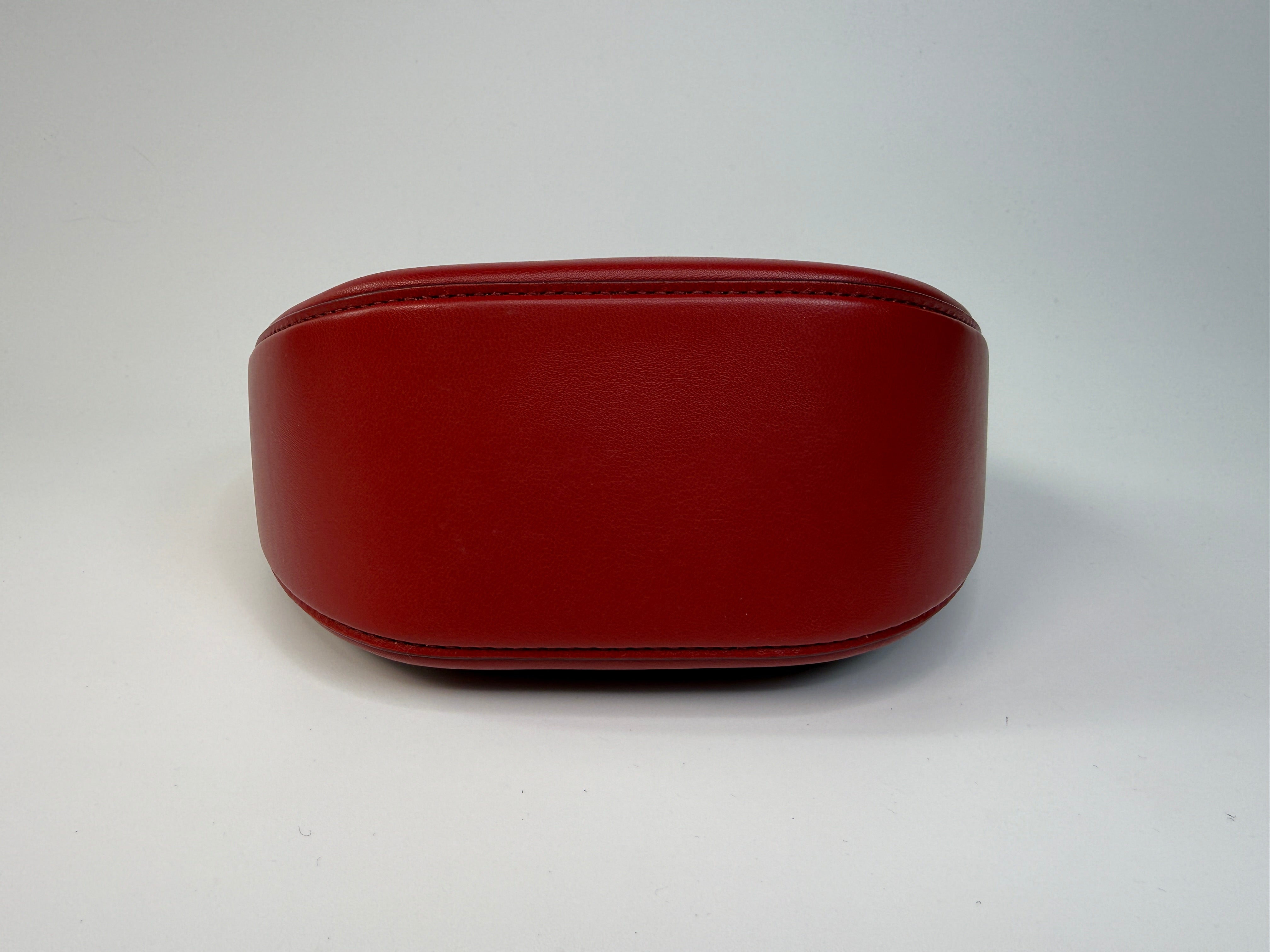 Authentic and preloved Valentino Garavani VLOGO Half Moon Bag  In Red Leather With Gold Hardware 
