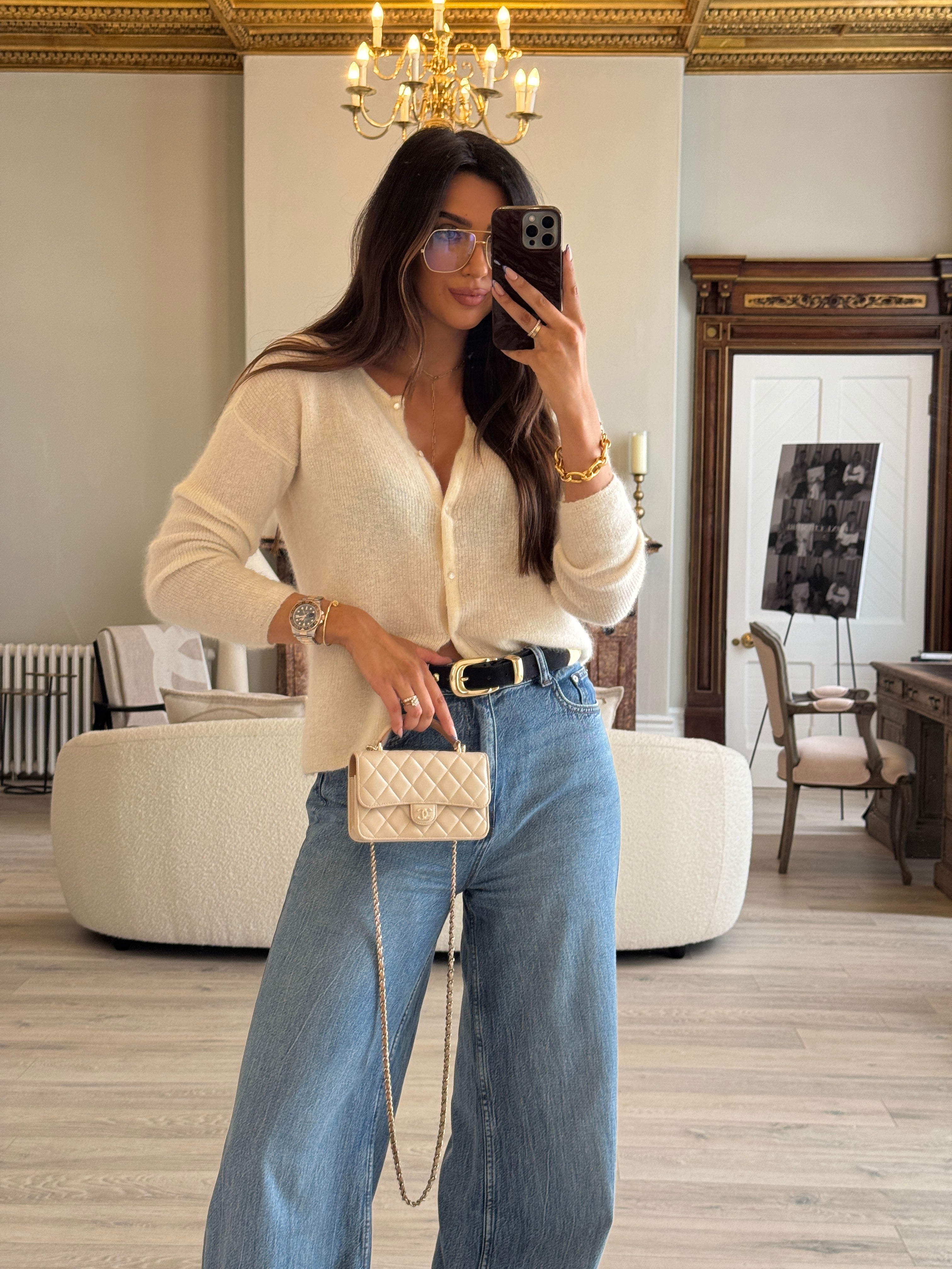 Chanel Top Handle Mini WOC Ecru/Beige Lambskin Gold Hardware 23P