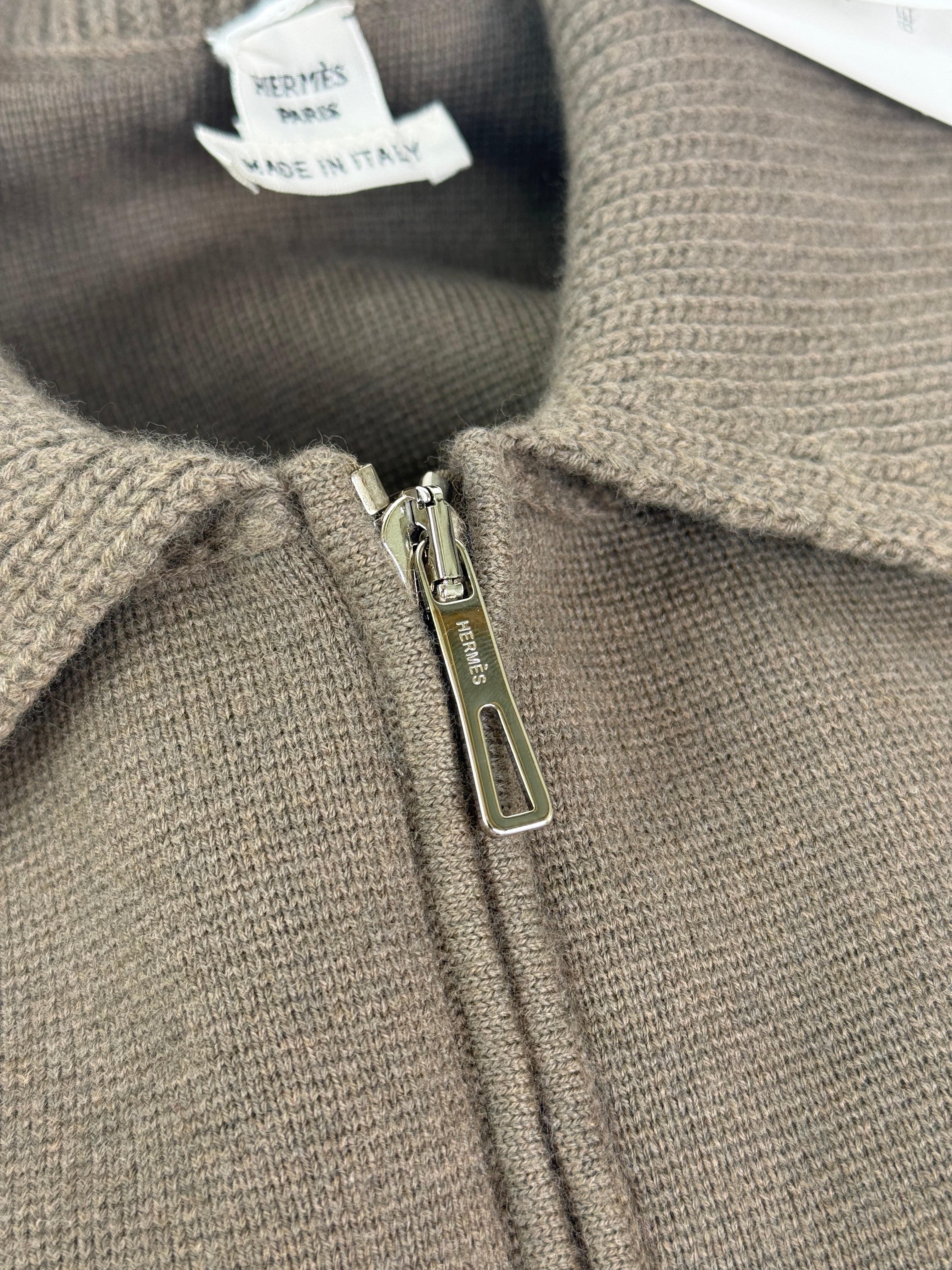 Hermès Knit Zipped Jacket In Gris Etoupe (Size 40/UK12)