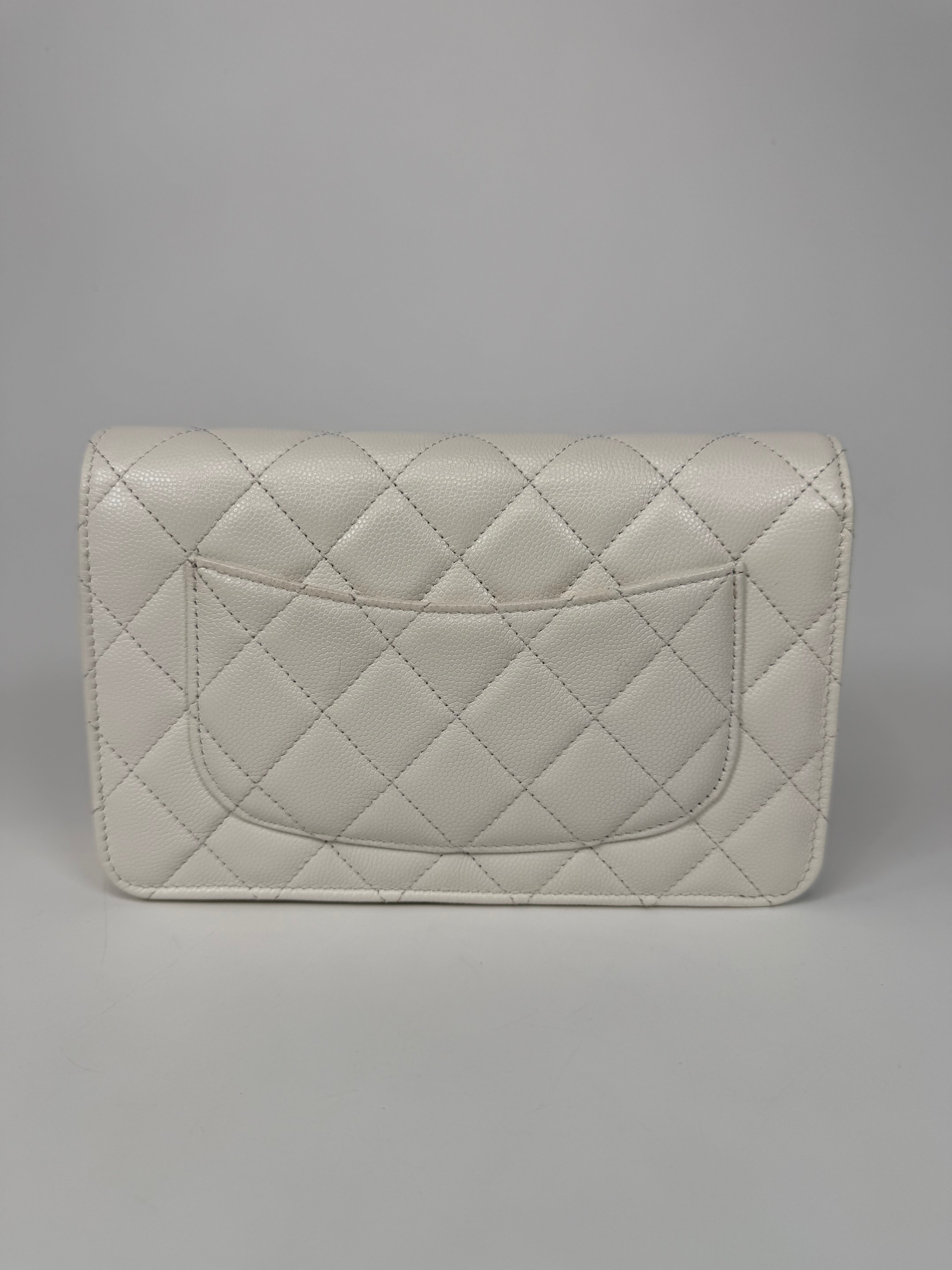 Chanel Wallet On Chain In White Caviar Leather With Pale Gold Hardware