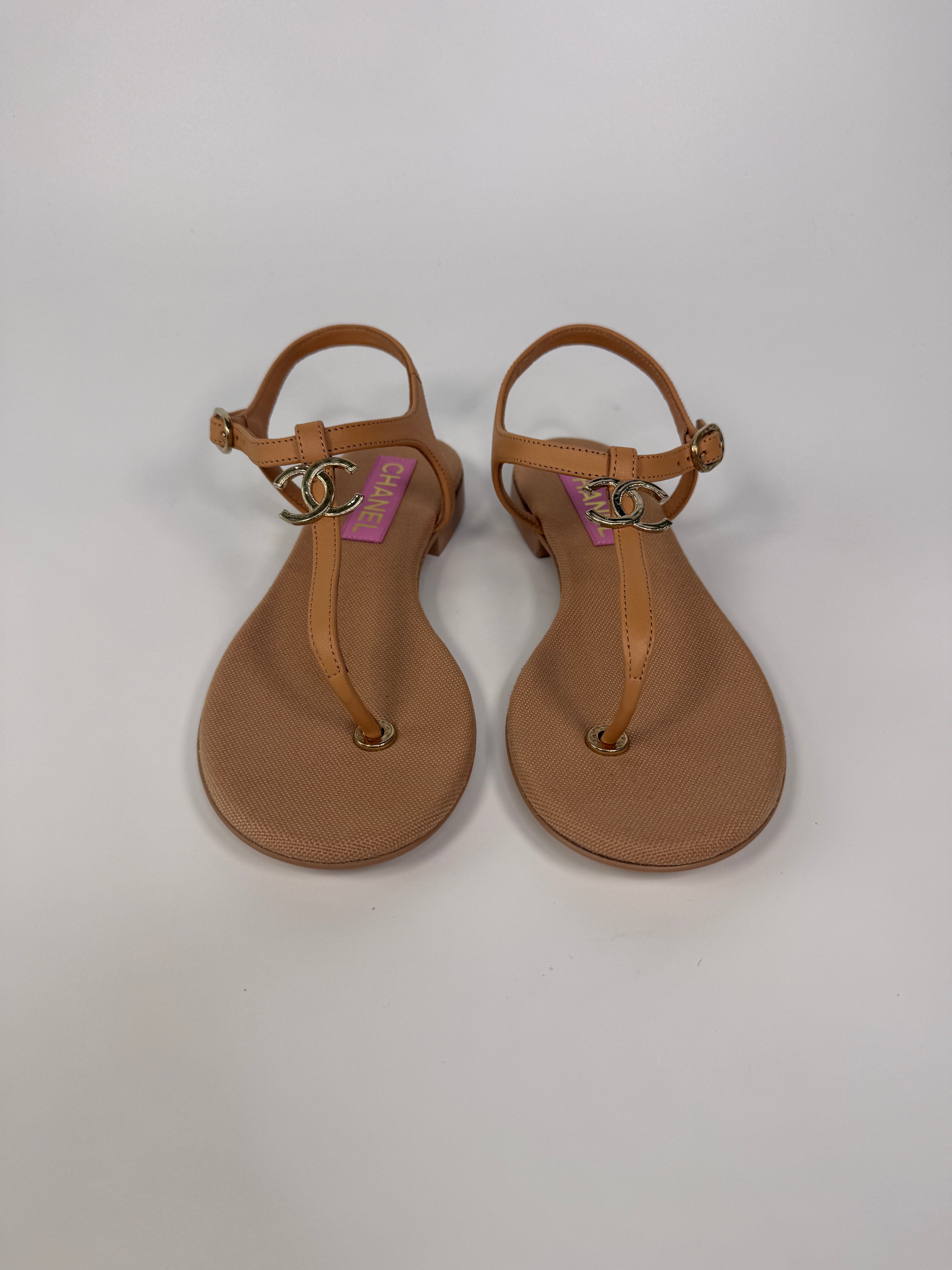 Chanel CC Thong Sandals In Beige  (Size 38/UK5)