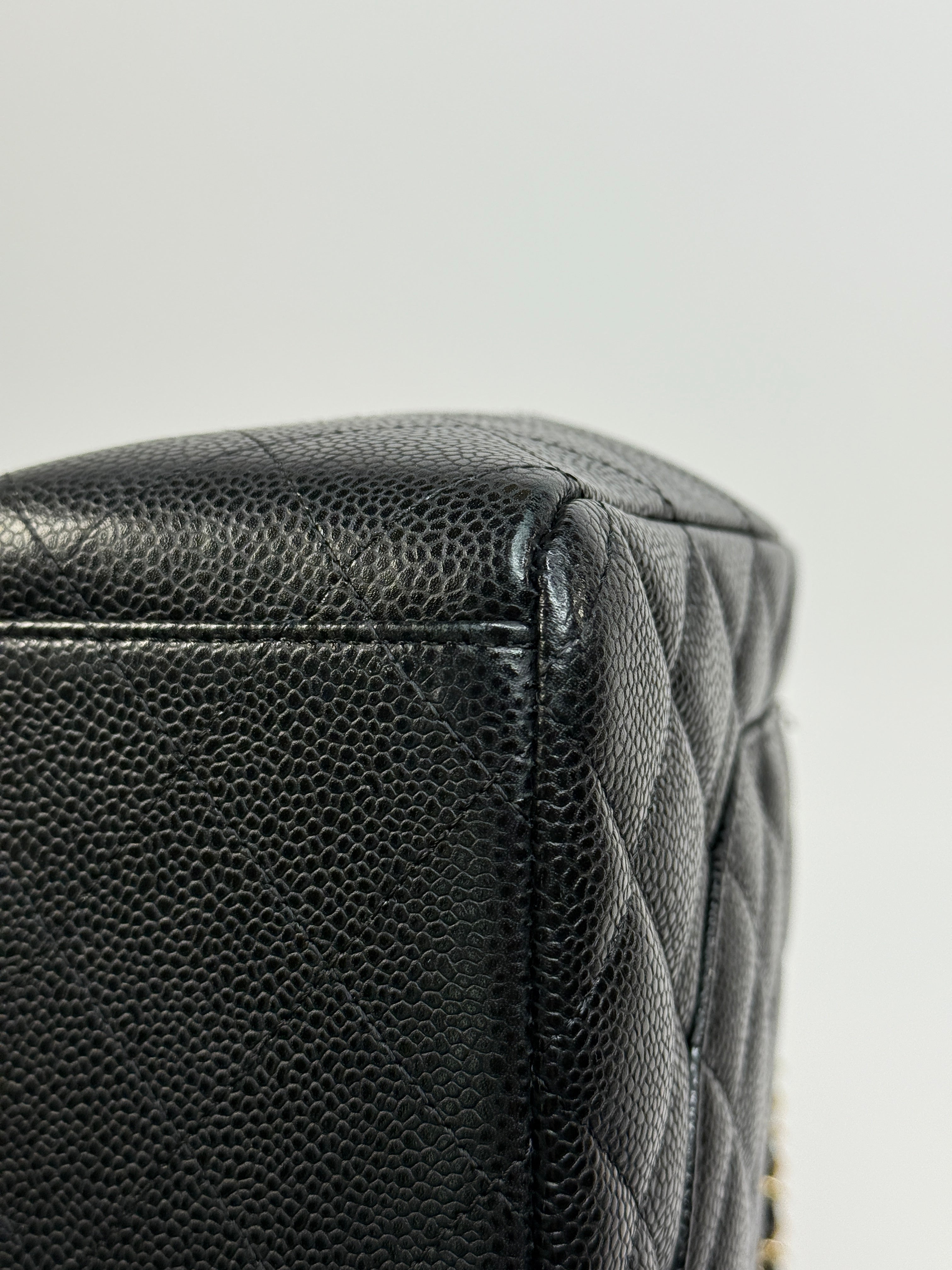 Chanel Maxi Classic Double Flap In Black Caviar Leather With Gold Hardware
Pre Loved & Authentic 