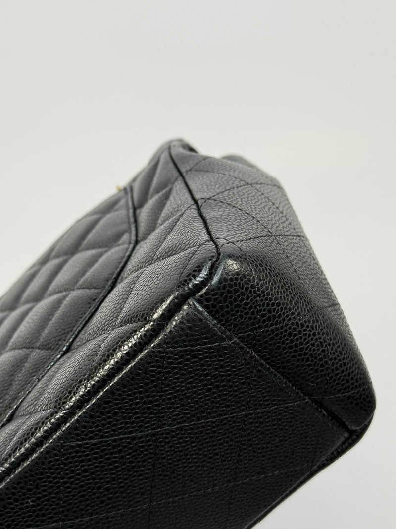 Chanel Maxi Classic Double Flap In Black Caviar Leather With GHW