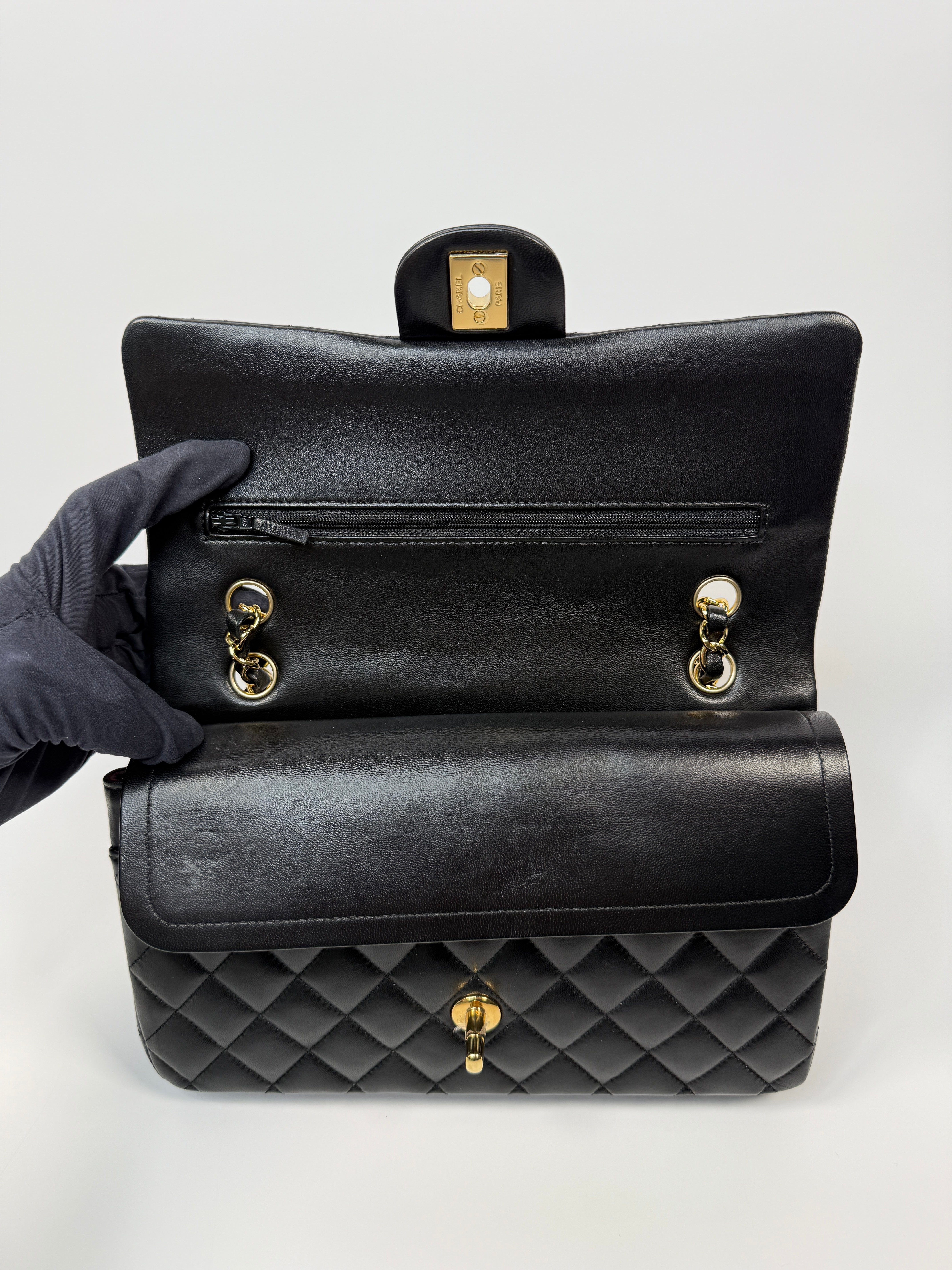 Chanel Medium Classic Double Flap Black Lambskin With Gold Hardware
Pre Loved & Authentic 