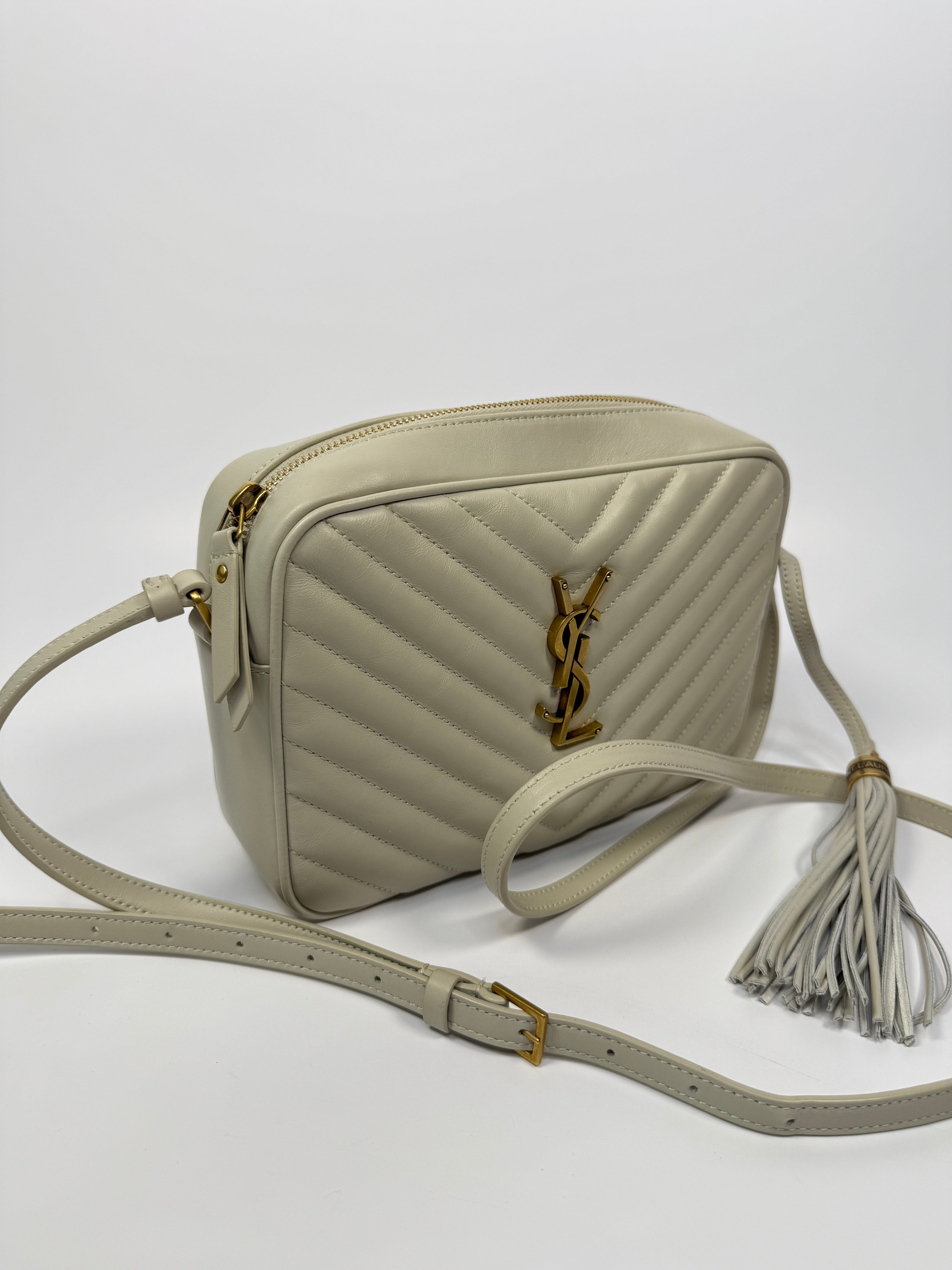 Saint Laurent Small Camera Bag In Ecru Leather