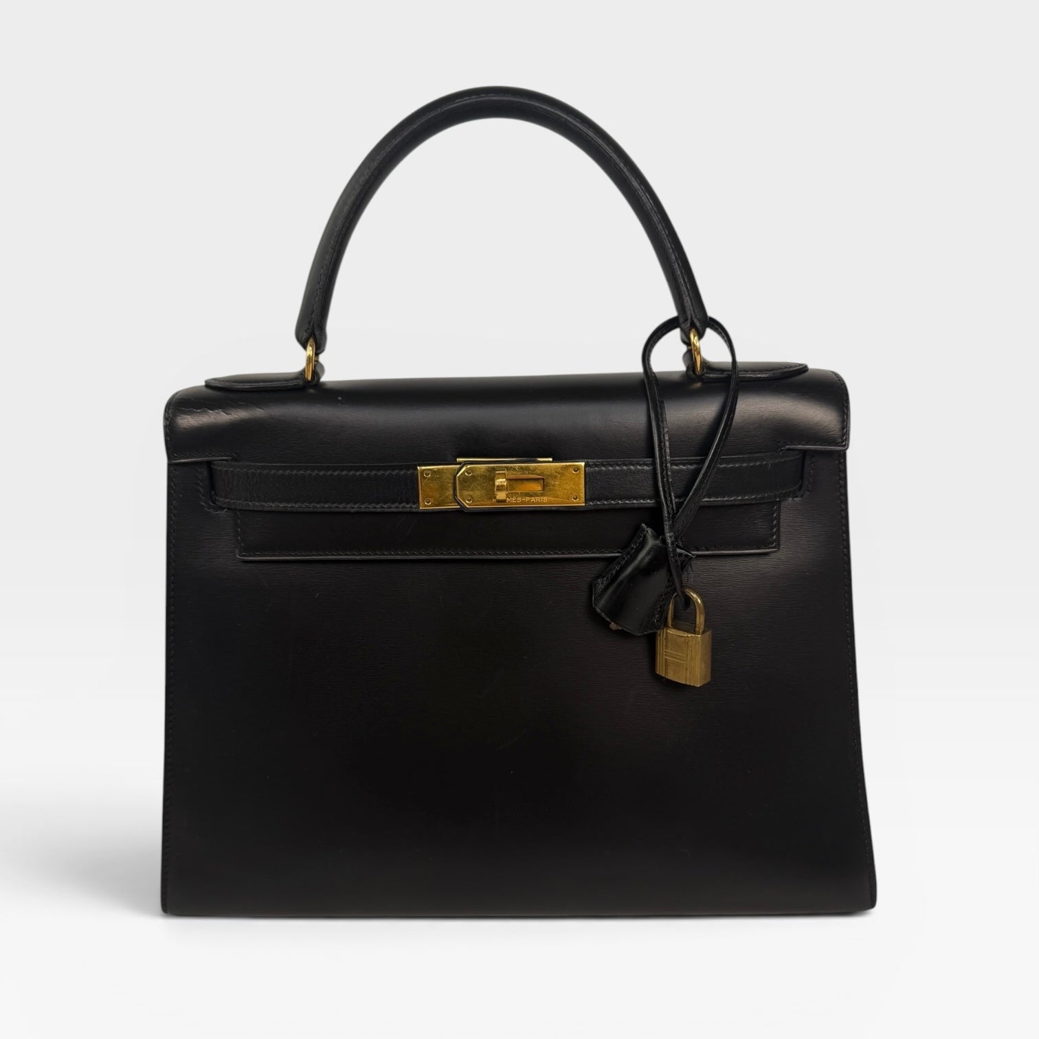 Hermès Vintage Kelly 28 In Black Box Calf Leather With Gold Hardware