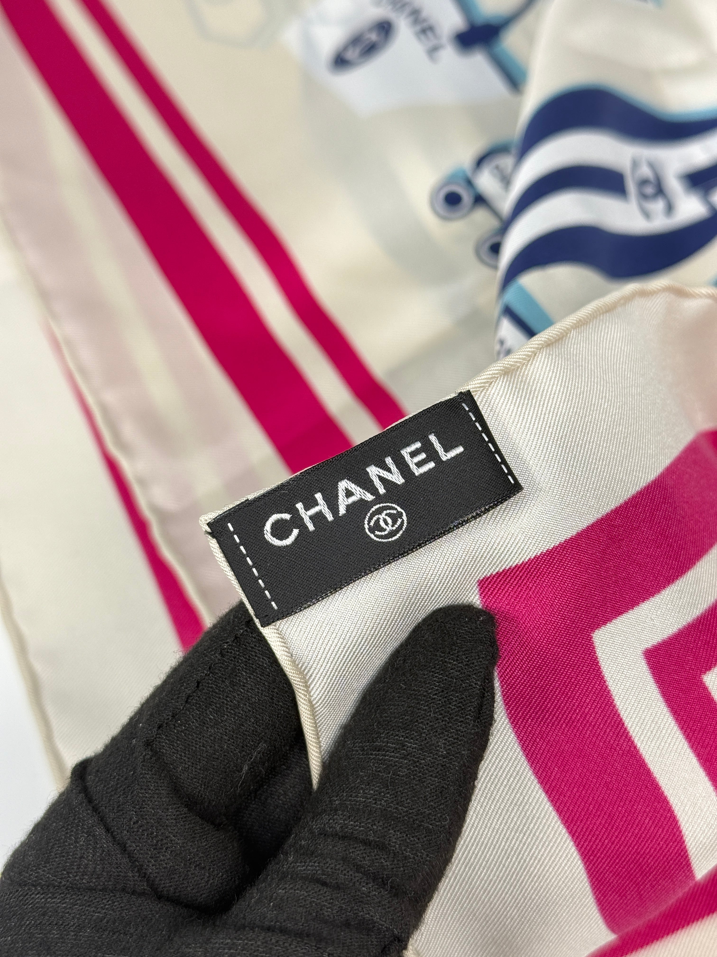 Authentic and preloved Chanel CC Silk Square Scarf In Excellent condition. 100% Authenticity Guarantee 