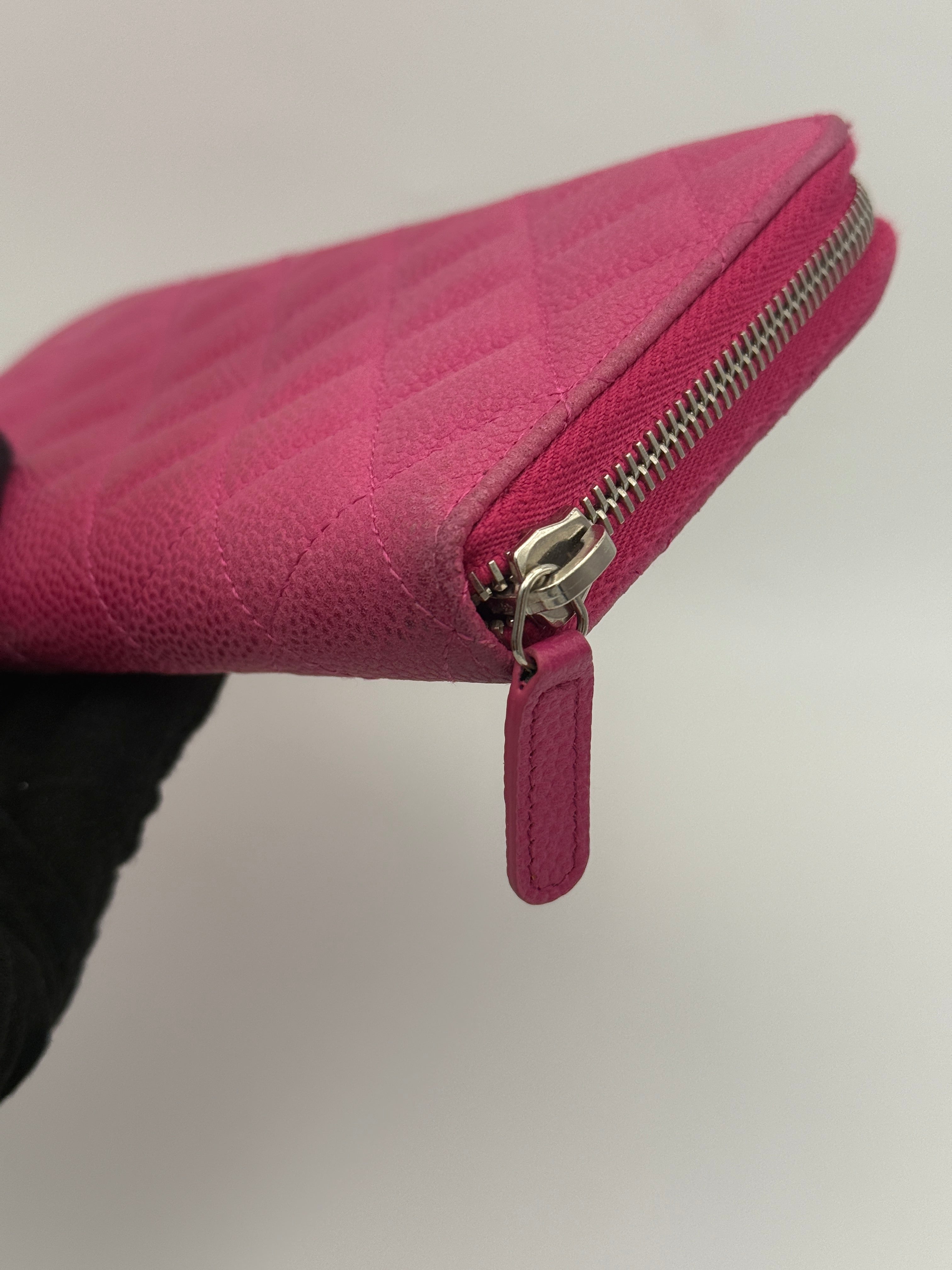 Chanel Classic Pink Caviar Leather Zip Wallet With Silver Hardware Good Condition. Authentic and preloved. 100% Authenticity Guarantee 