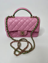 Chanel Mini Top Handle In Pink/Light Green