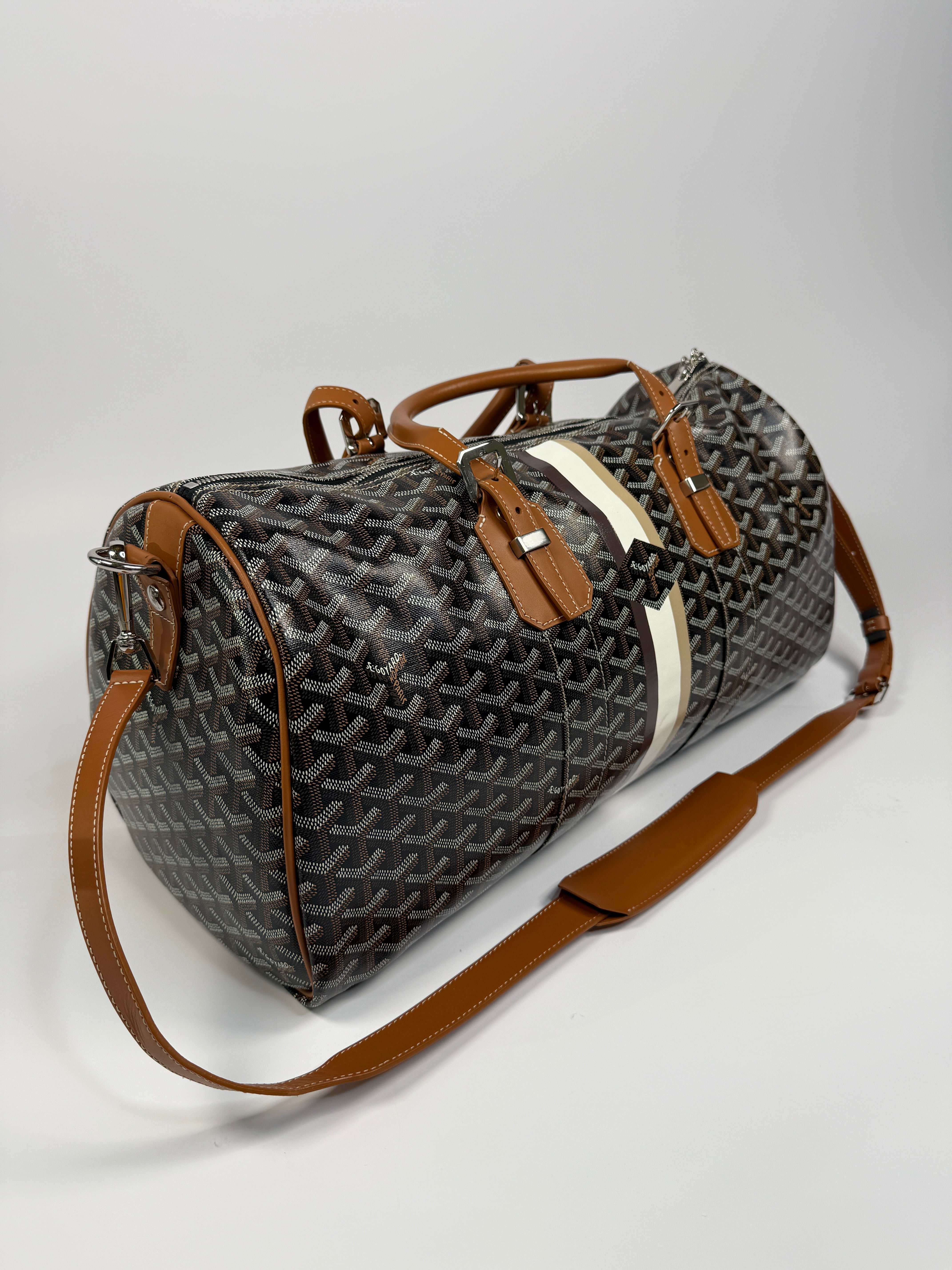 Goyard Bowling 45 Travel Bag In Black and Tan. Authentic and Excellent Condition