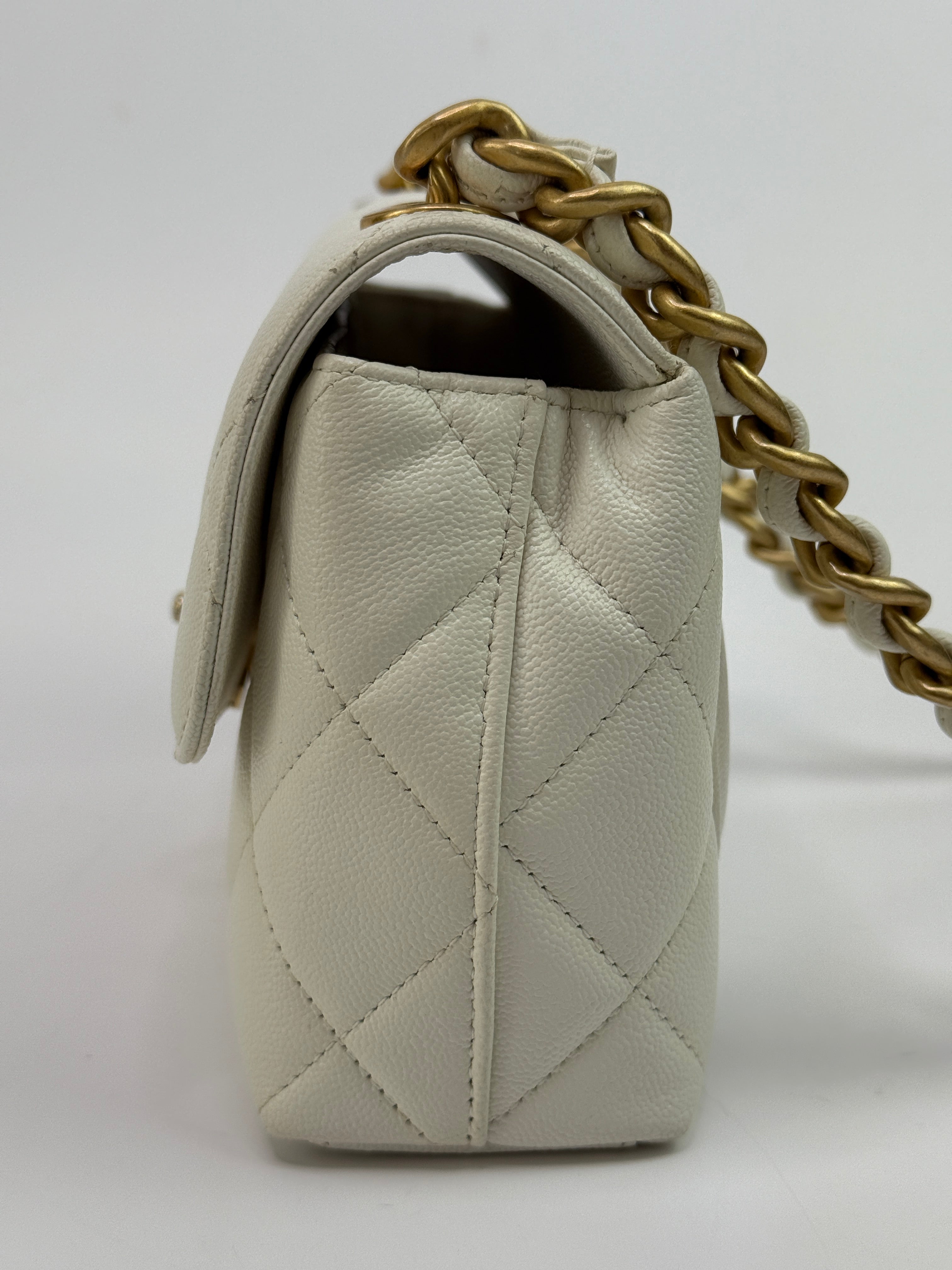 Chanel Seasonal Flap In White Caviar Leather GHW