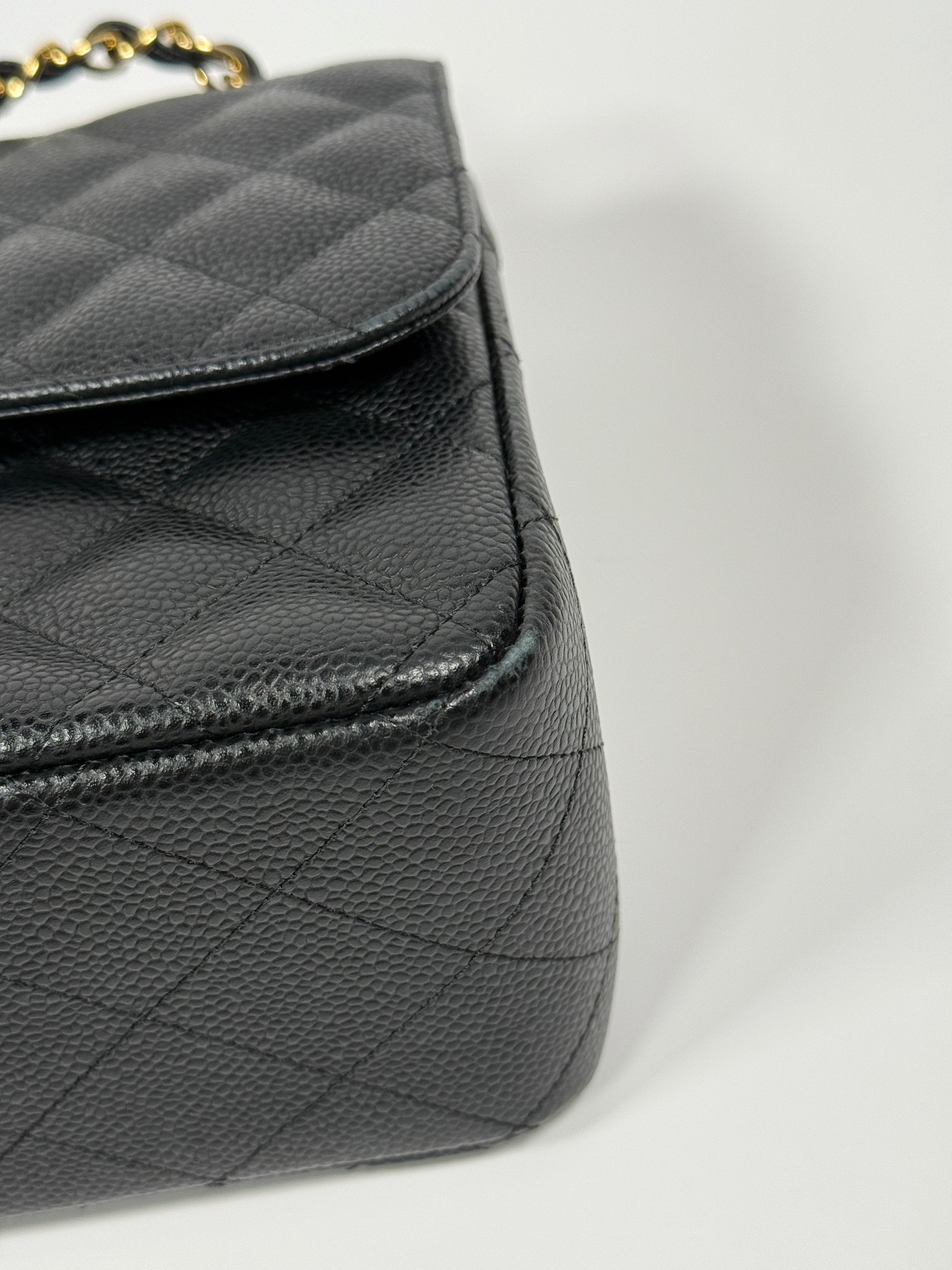 Chanel Classic Jumbo Flap Bag In Black Caviar Leather With GHW