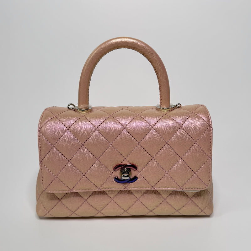 Chanel Small Coco In Iridescent Pink Caviar With Rainbow Hardware