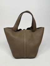 Hermès Picotin 18 In Etoupe Clemence Leather With GHW