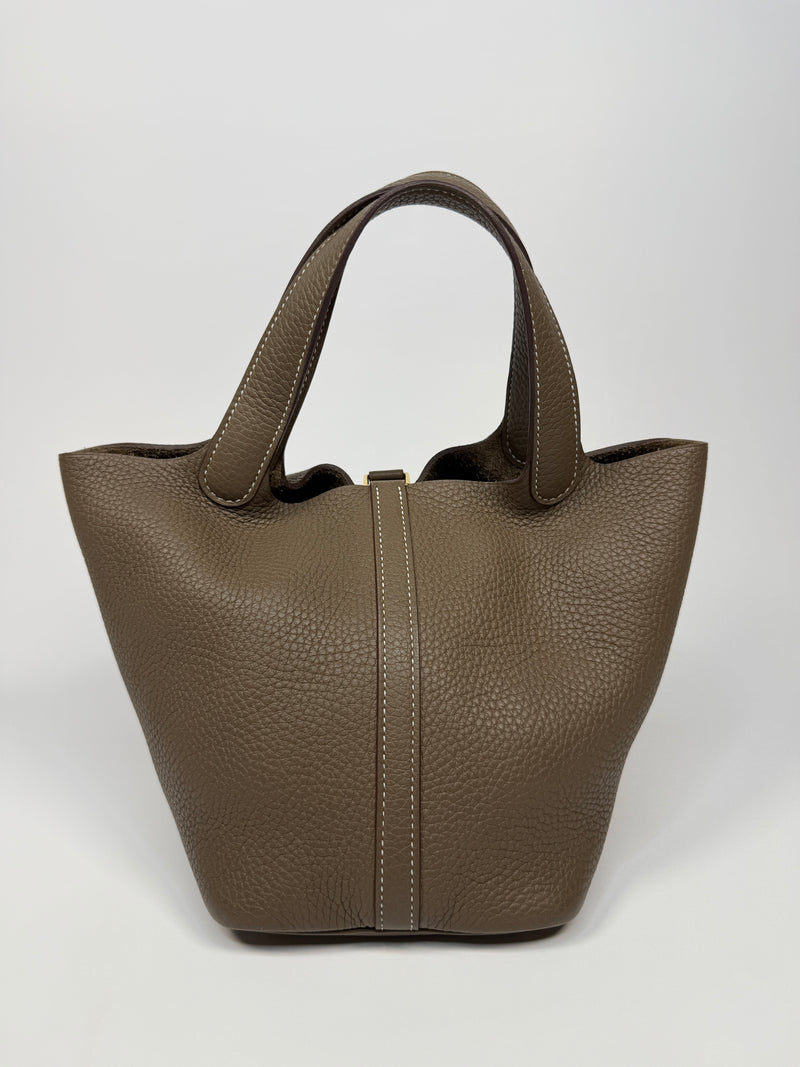 Hermès Picotin 18 In Etoupe Clemence Leather With GHW
