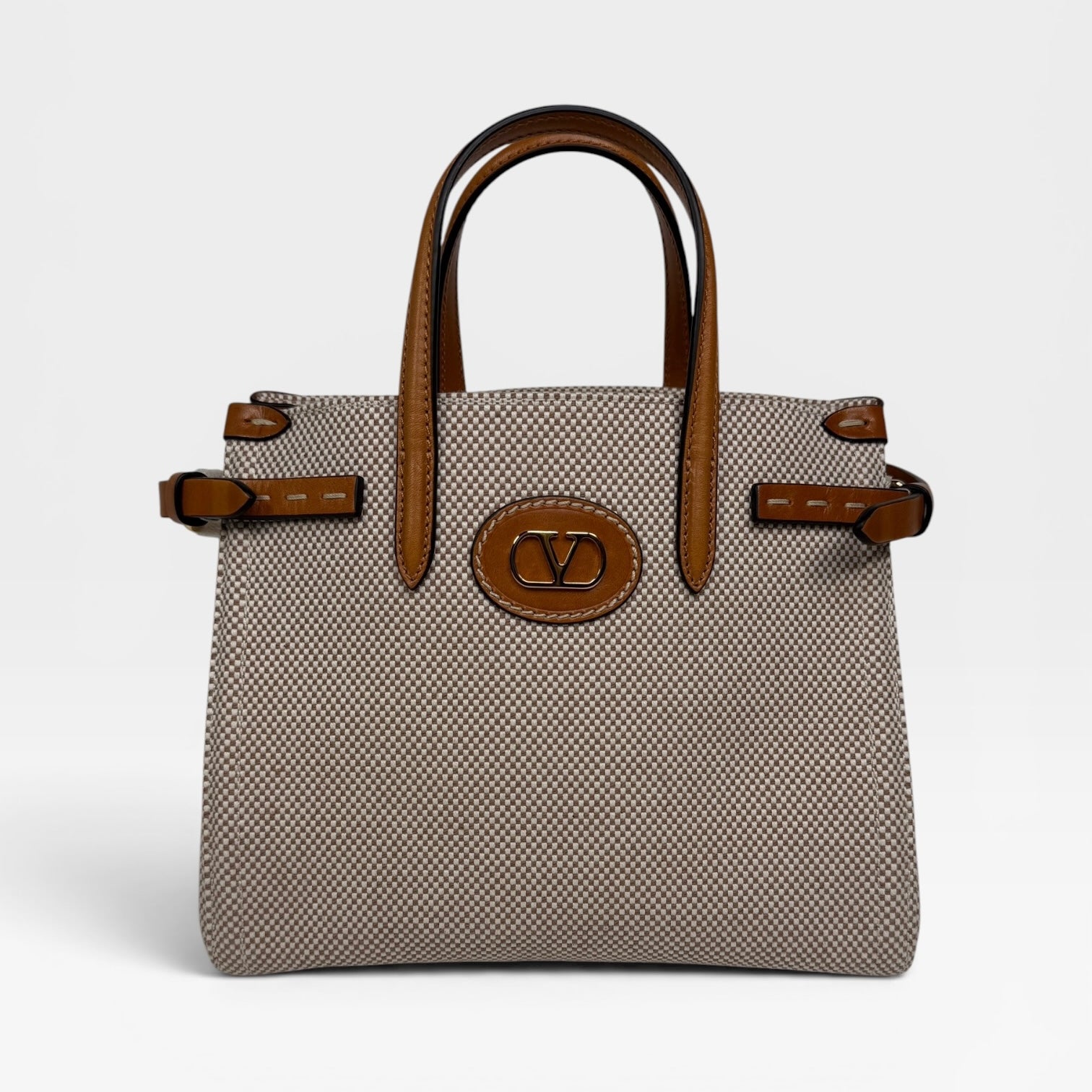 Valentino Garavani Small Antibes Canvas Shopping Bag Canvas brown and leather 