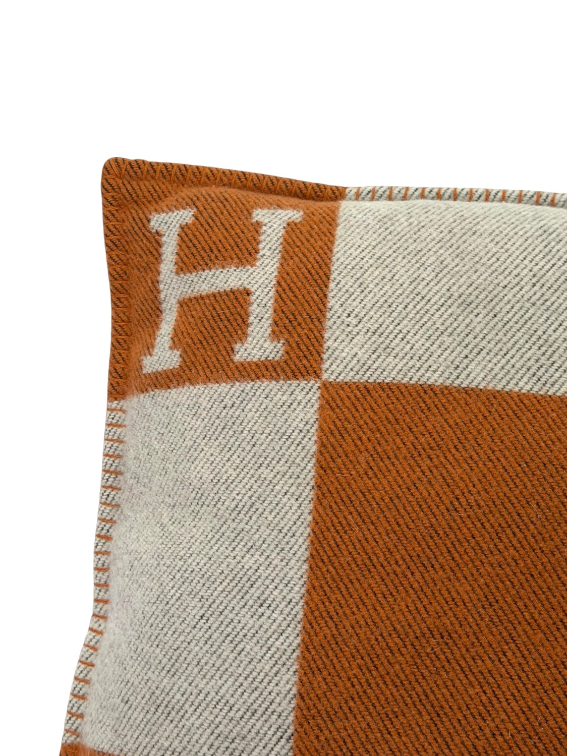Hermès Avalon Cushion 50x50 In Ecru & Potiron. 100% authentic and preloved in excellent condition.