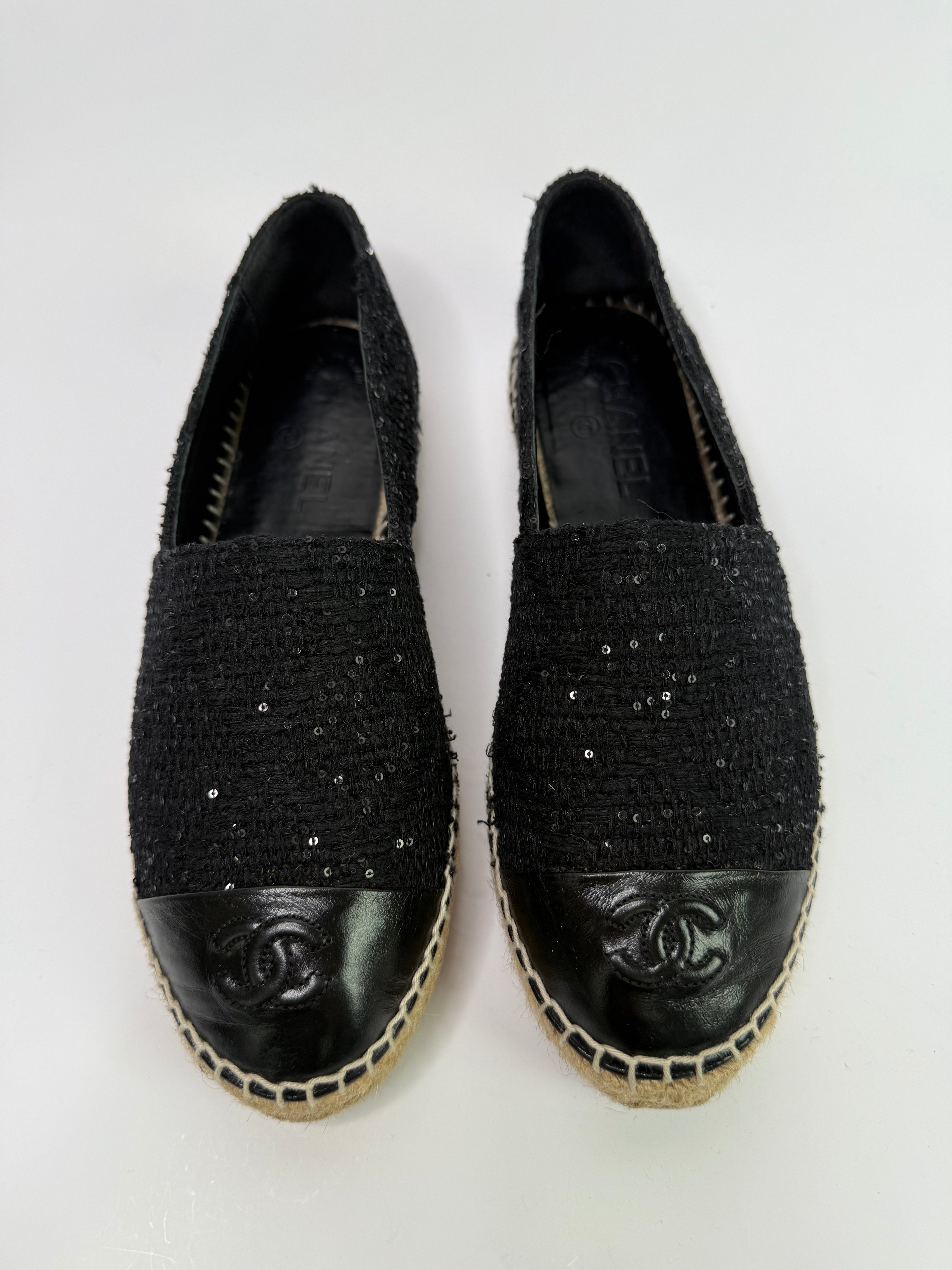 Chanel Black Glitter Espadrilles (Size 38/UK 5)